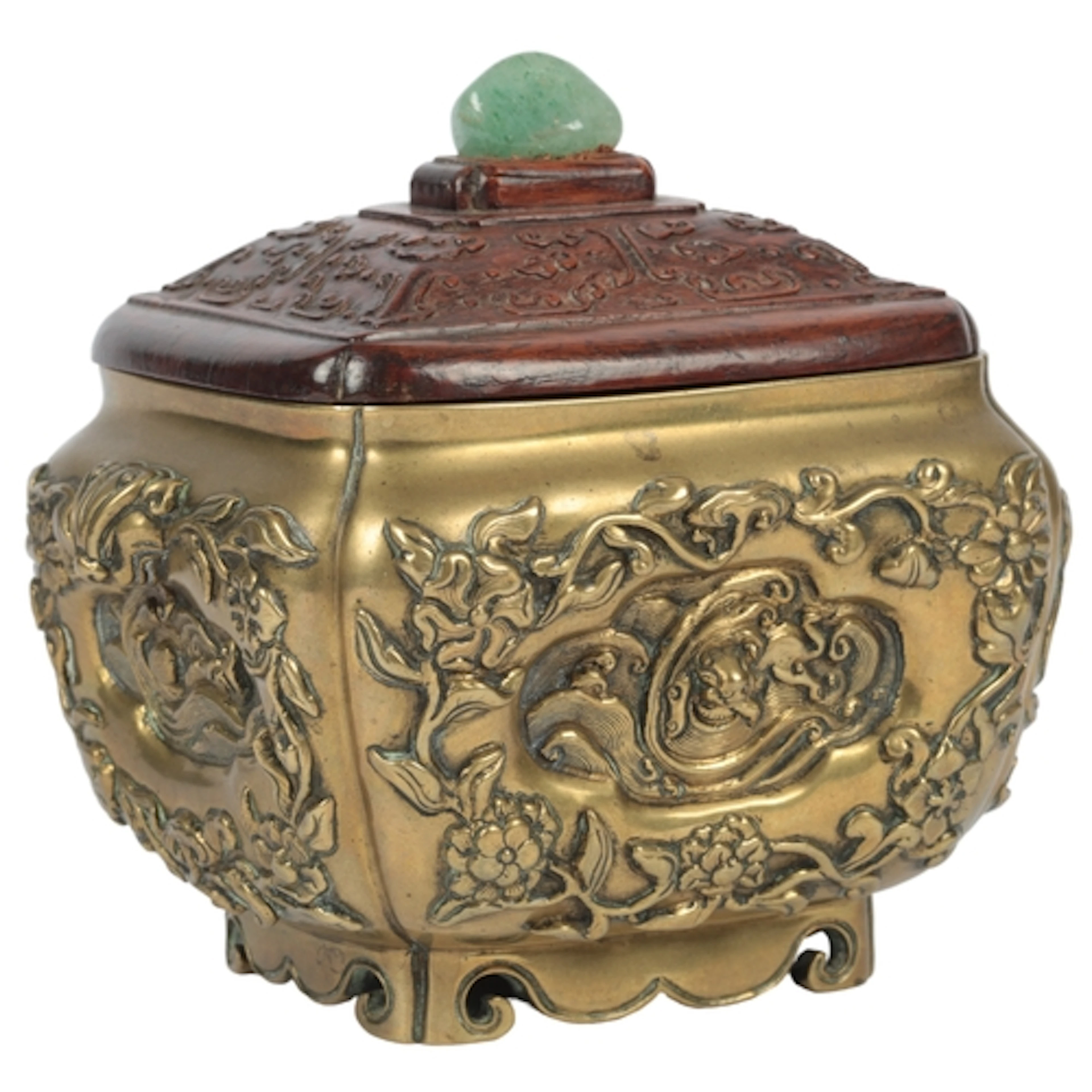 A rare Chinese cast bronze rectangular censer, fangding, Qin...