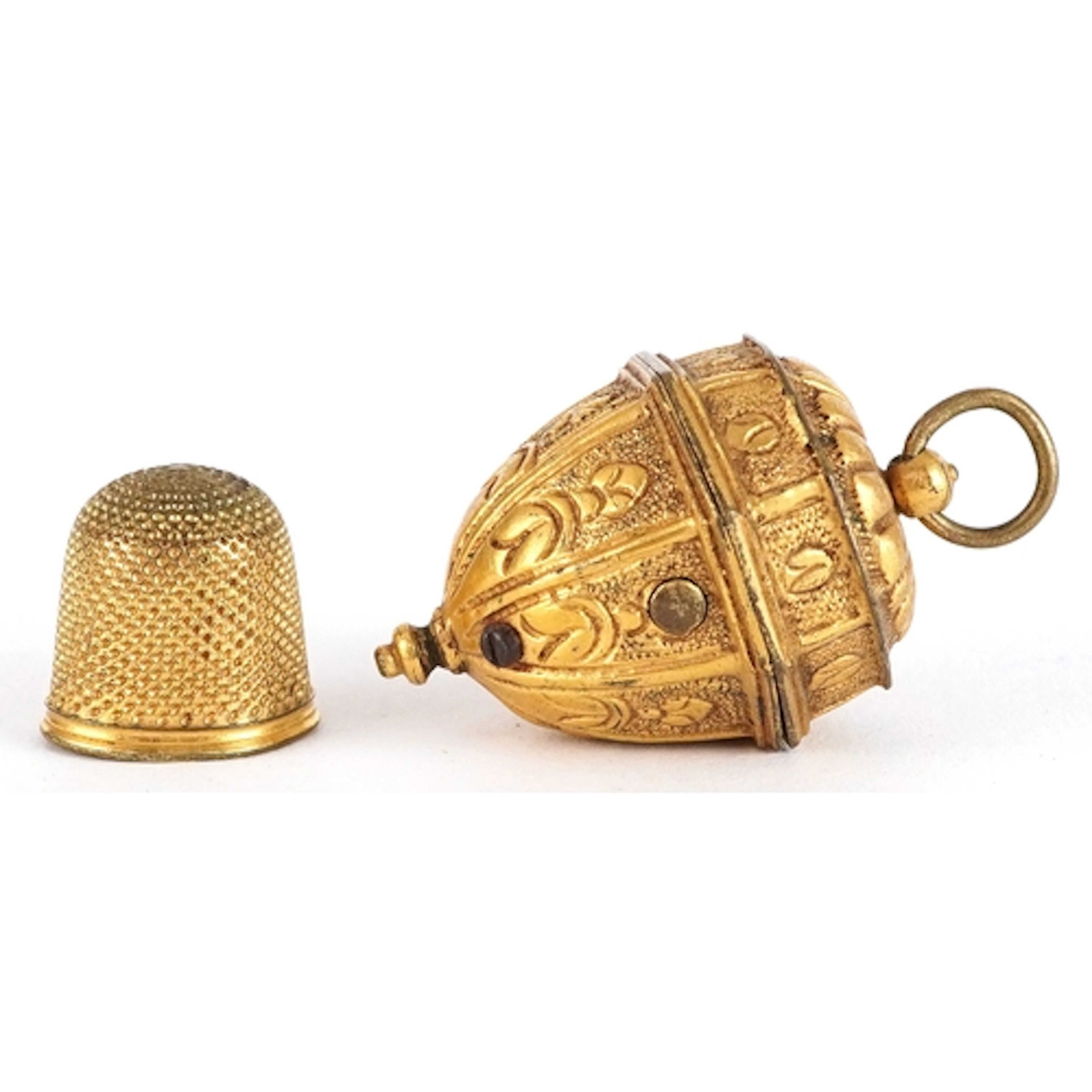 19th century gilt metal chatelaine etui with thimble, 4.2cm ...