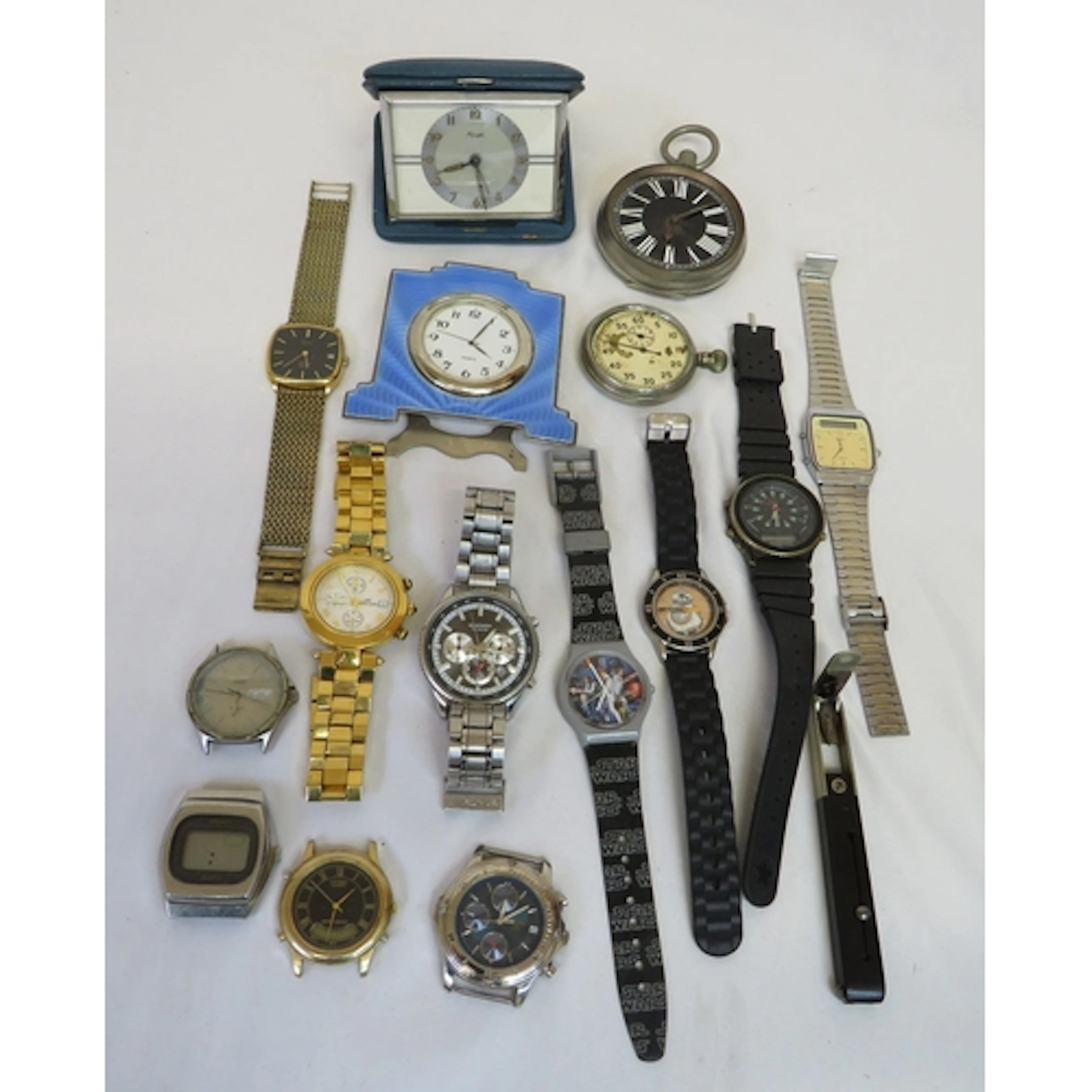 15 Watches & Clock incl. blue Art Deco style travel clock wi...