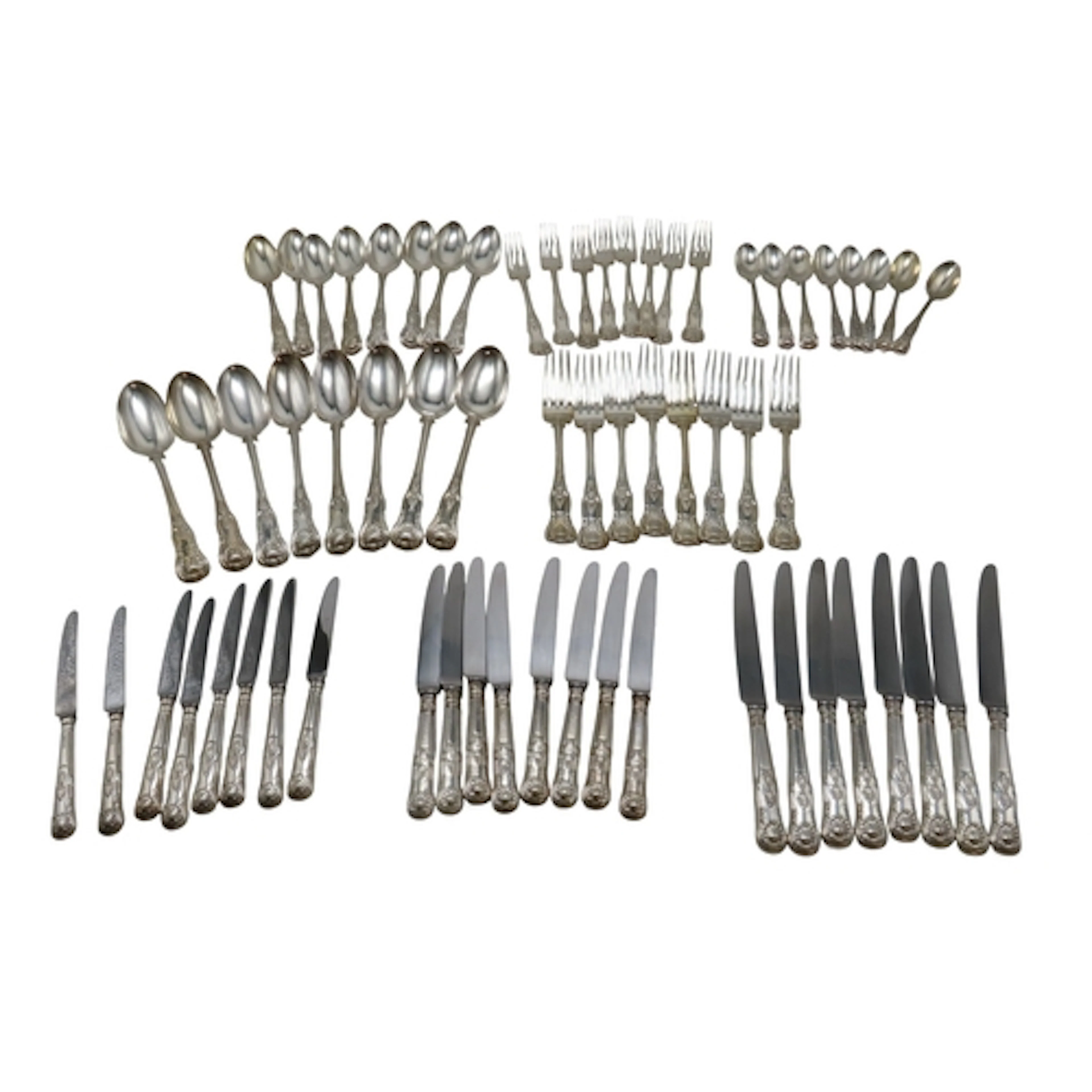 A MATCHED PART SUITE OF KINGS PATTERN SILVER CUTLERY compris...