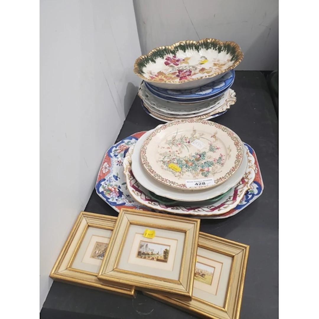 A collection of Plates including pair of 19th Century pearlw...