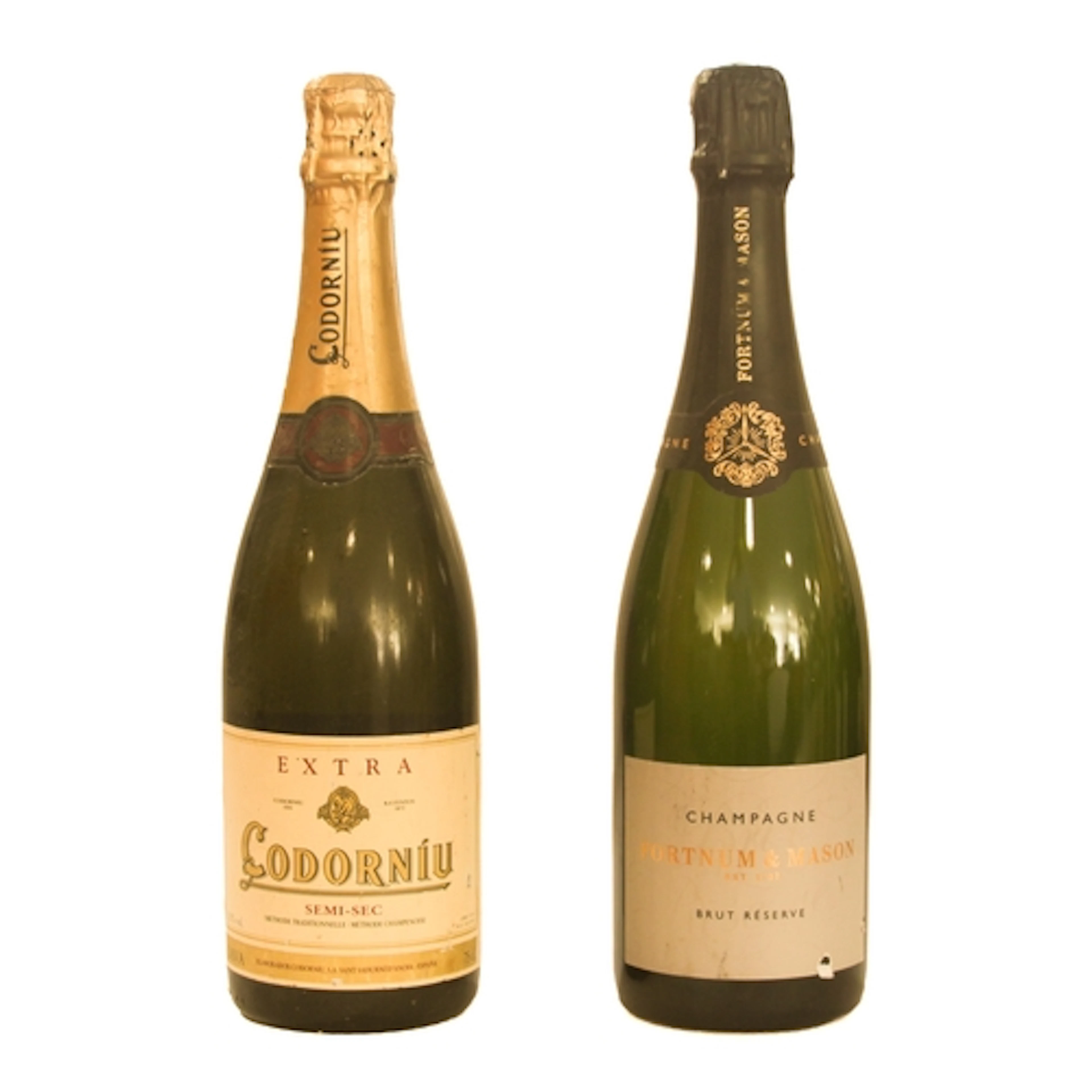A bottle of champagne and a bottle of cava - Fortnum & Mason...