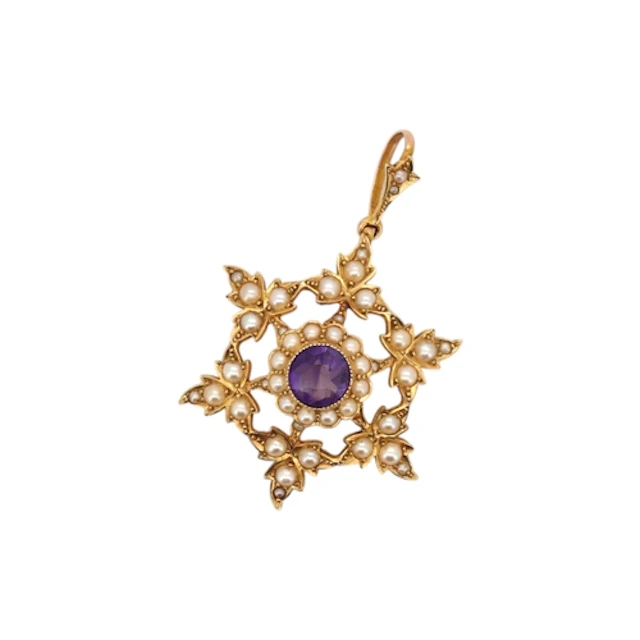 An Edwardian amethyst and seed pearl pendant, early 20th cen...