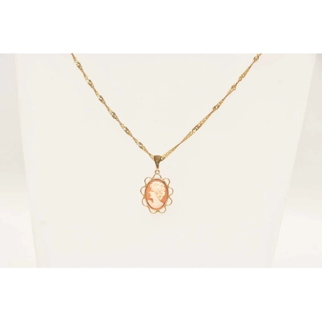 A 9CT GOLD CAMEO PENDANT NECKLACE, of an oval form depicting...