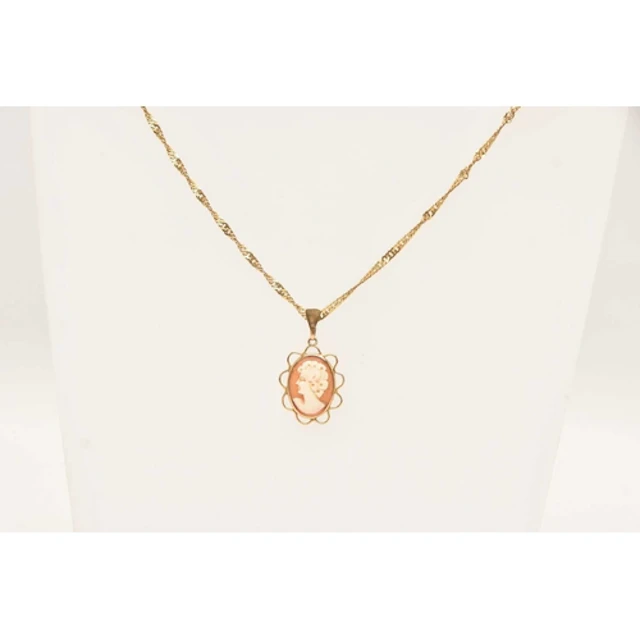 A 9CT GOLD CAMEO PENDANT NECKLACE, of an oval form depicting...