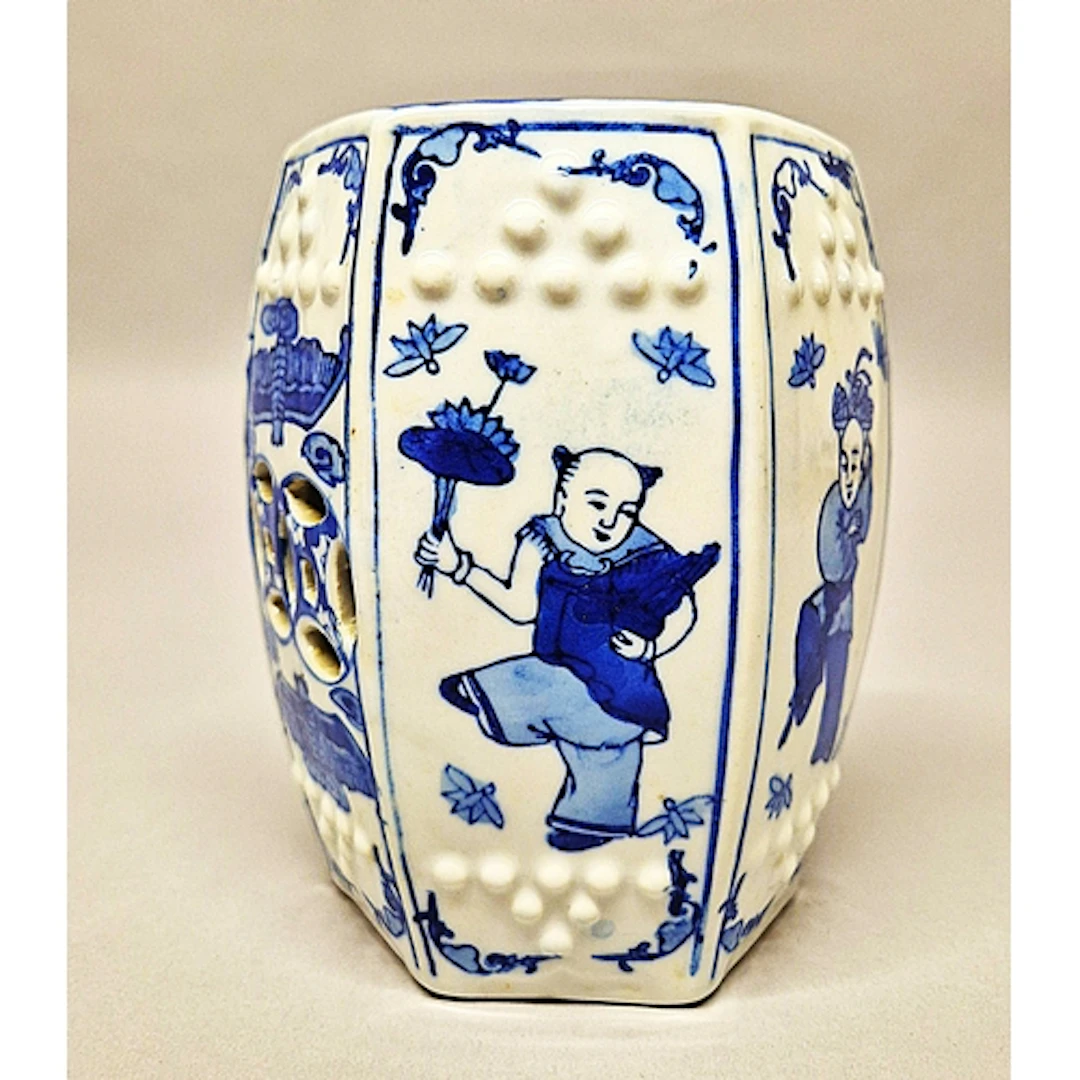 Chinese blue and white porcelain fortune lantern of octagona...
