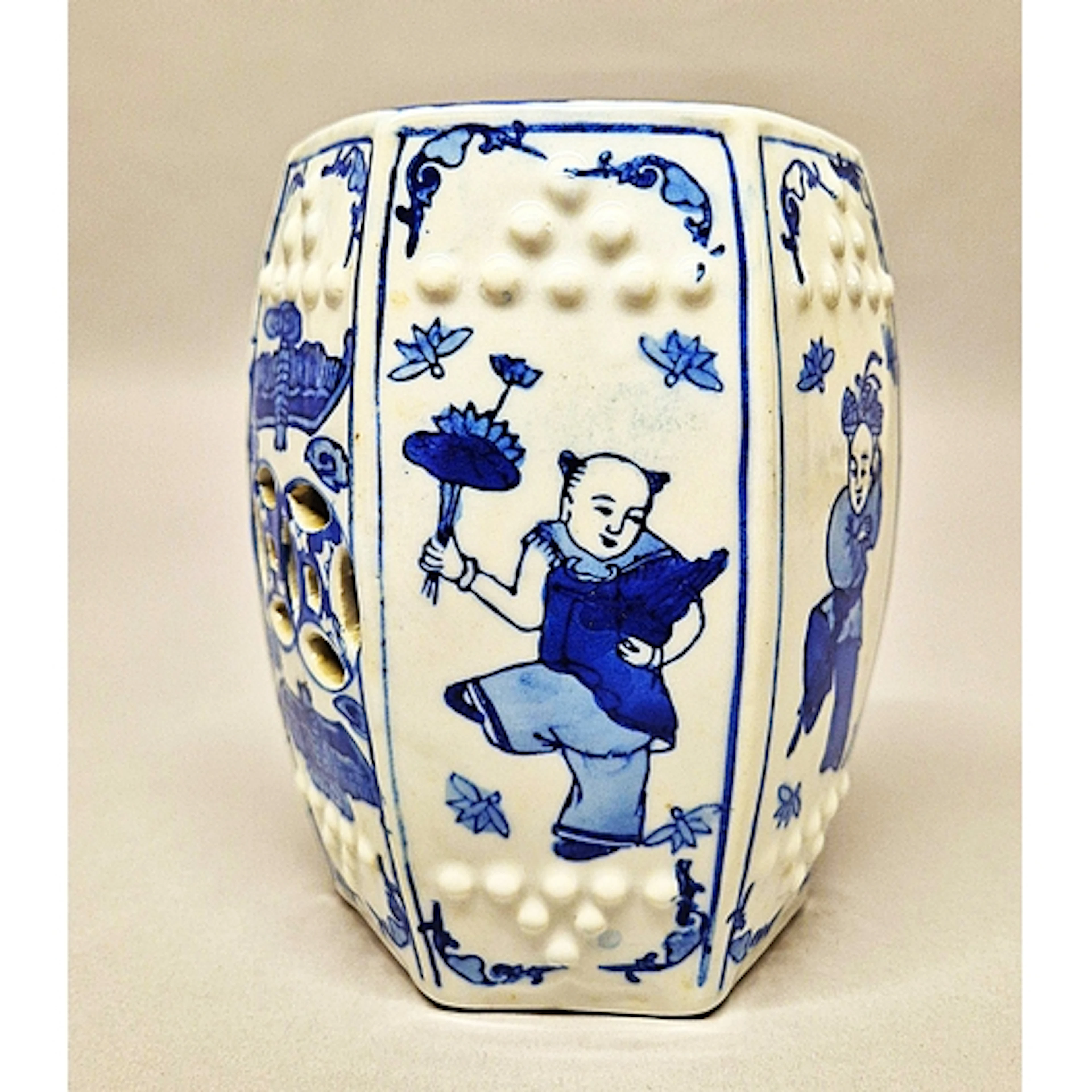 Chinese blue and white porcelain fortune lantern of octagona...