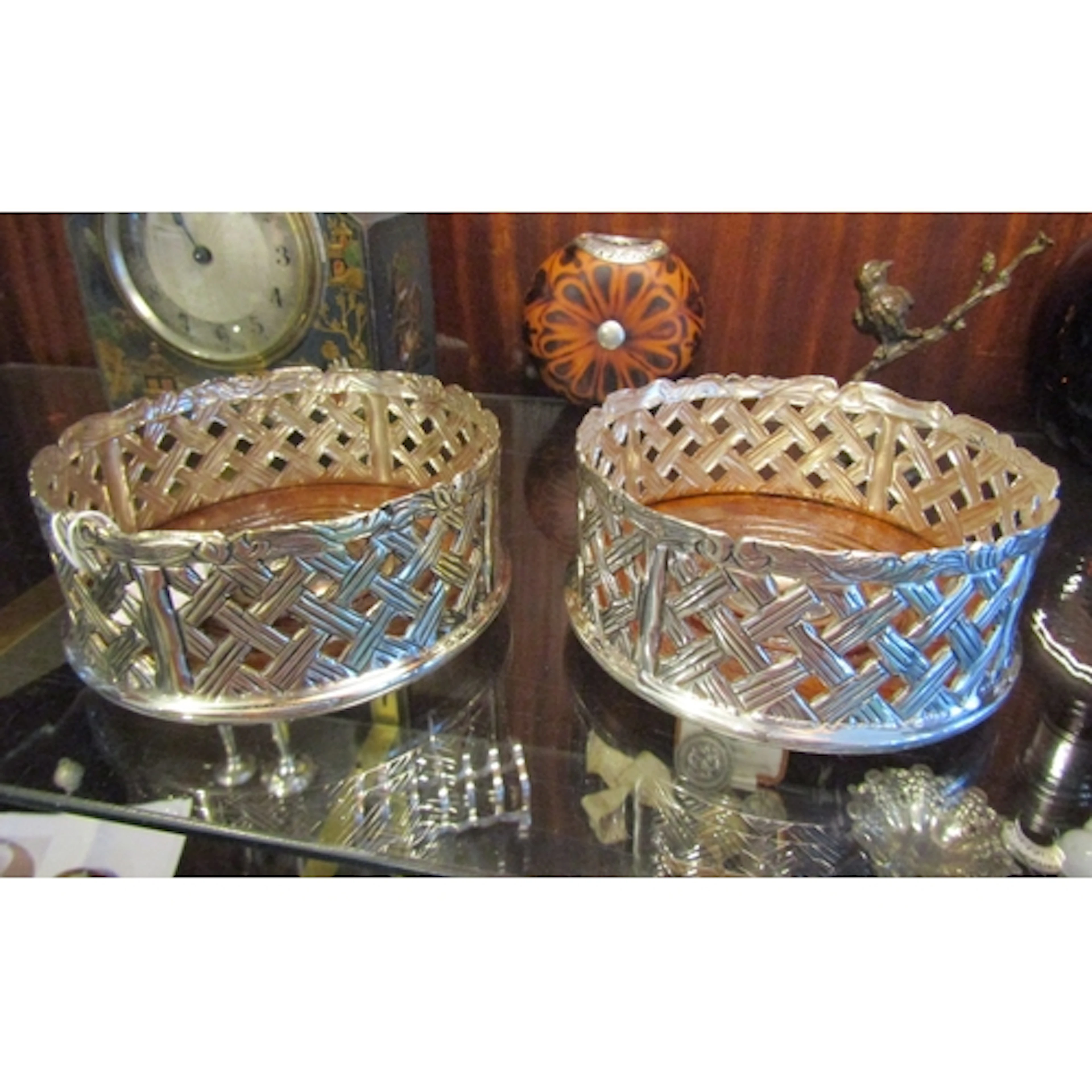 Pair of Silver Plated EPNS Wine Bottle Table Coasters Circul...