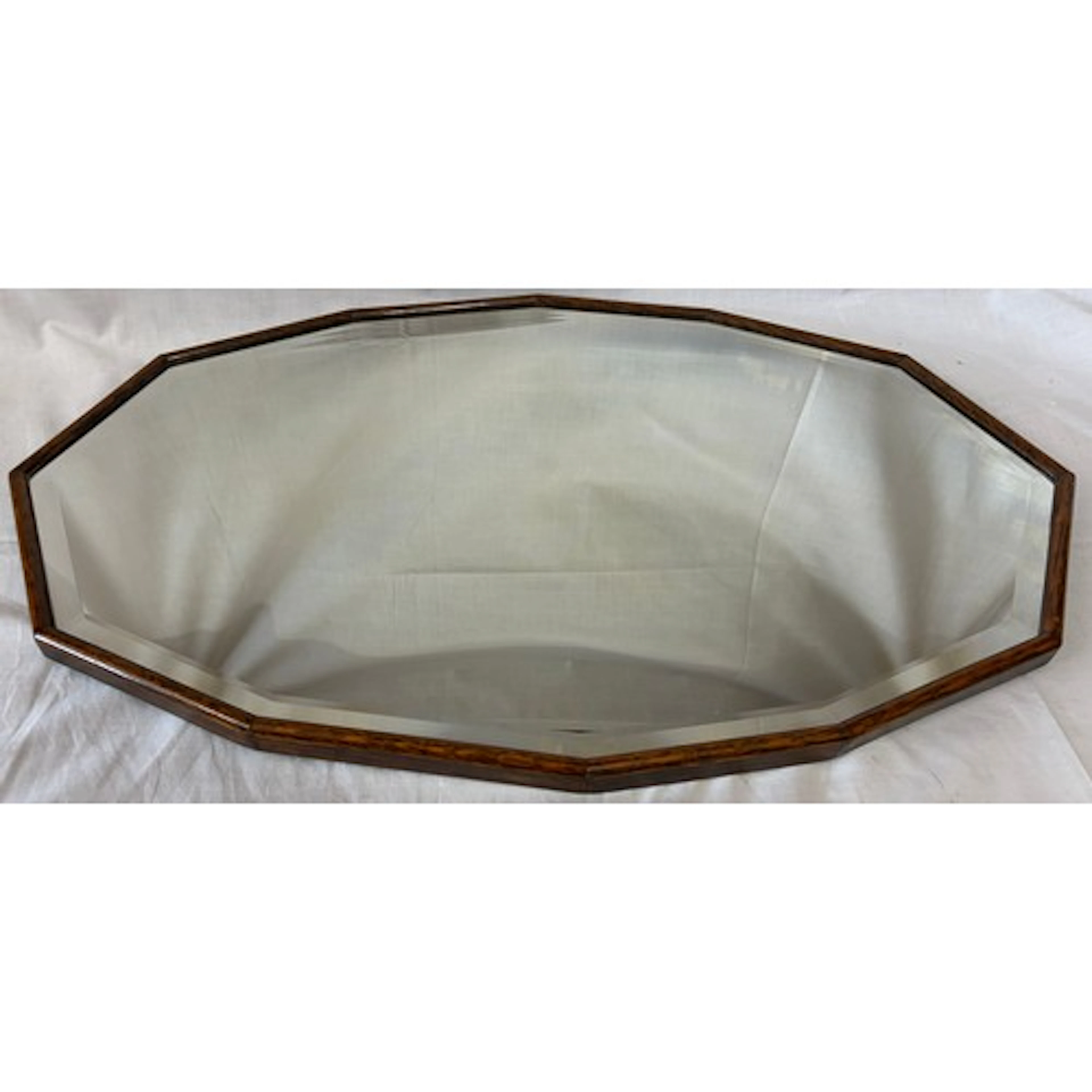Oak wall mirror, twelve-sided frame, bevelled glass 74cm x 4...