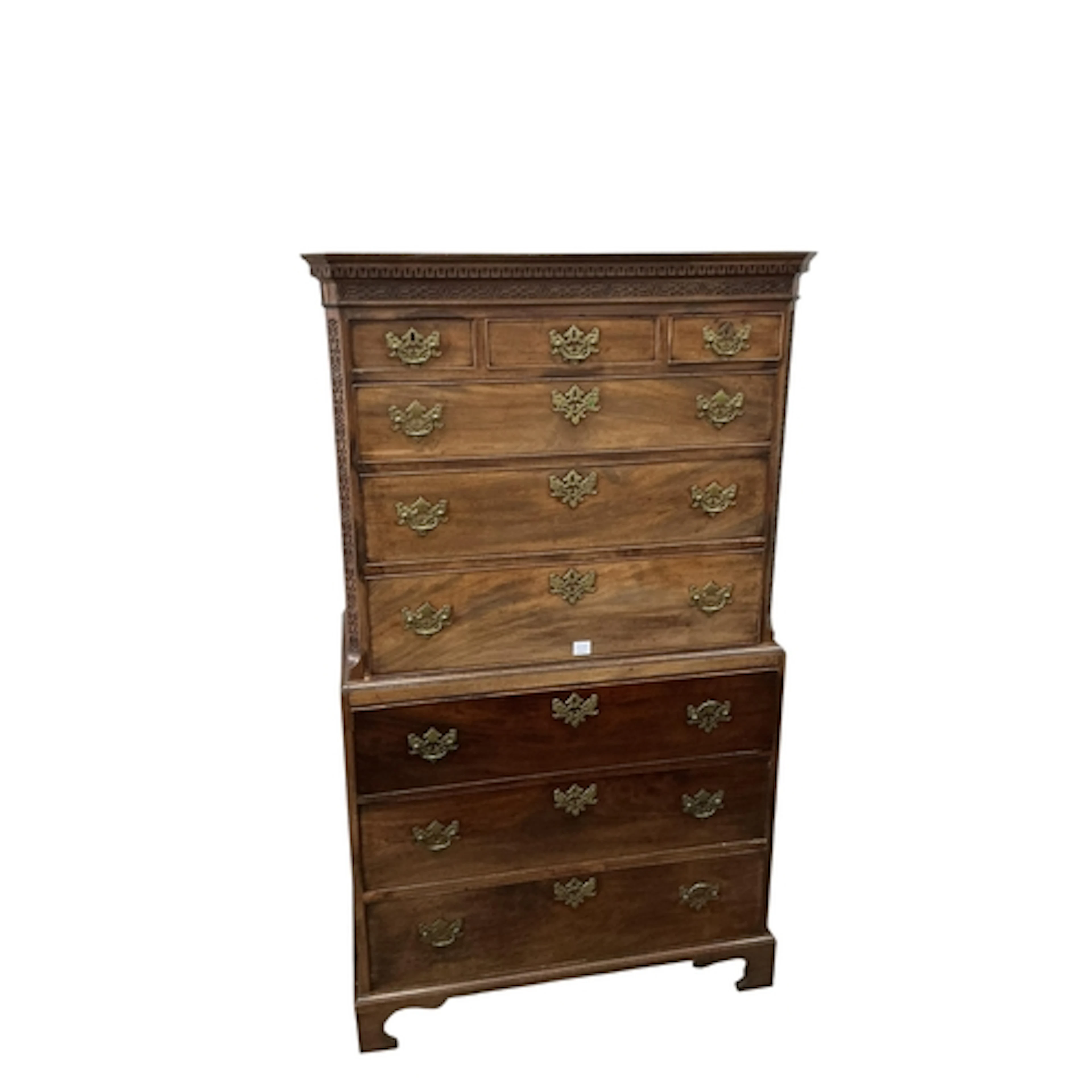 A George III mahogany secretaire on chest on chest, width 11...