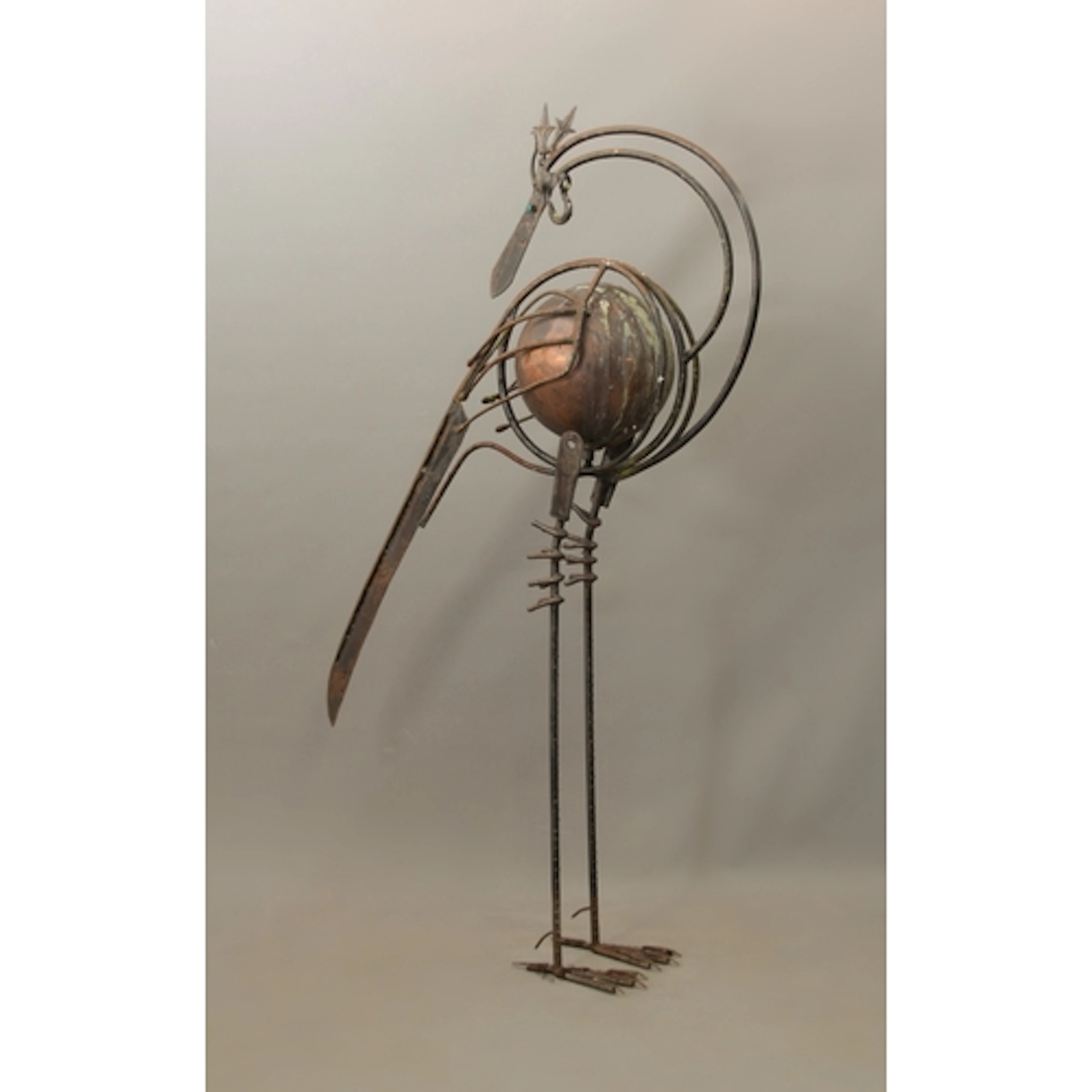 A copper and iron salvage flamingo garden sculpture - 169cm ...