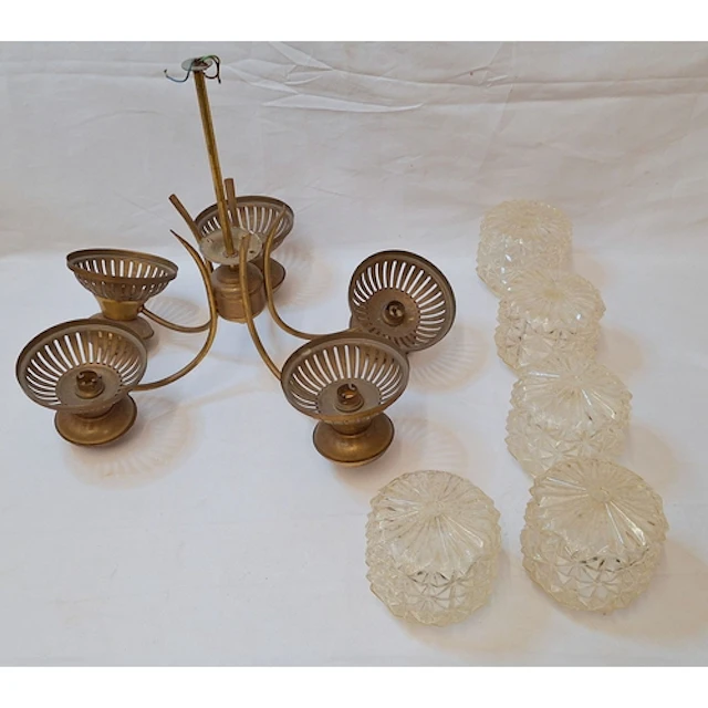 Vintage Brass Light Fitting with glass shades