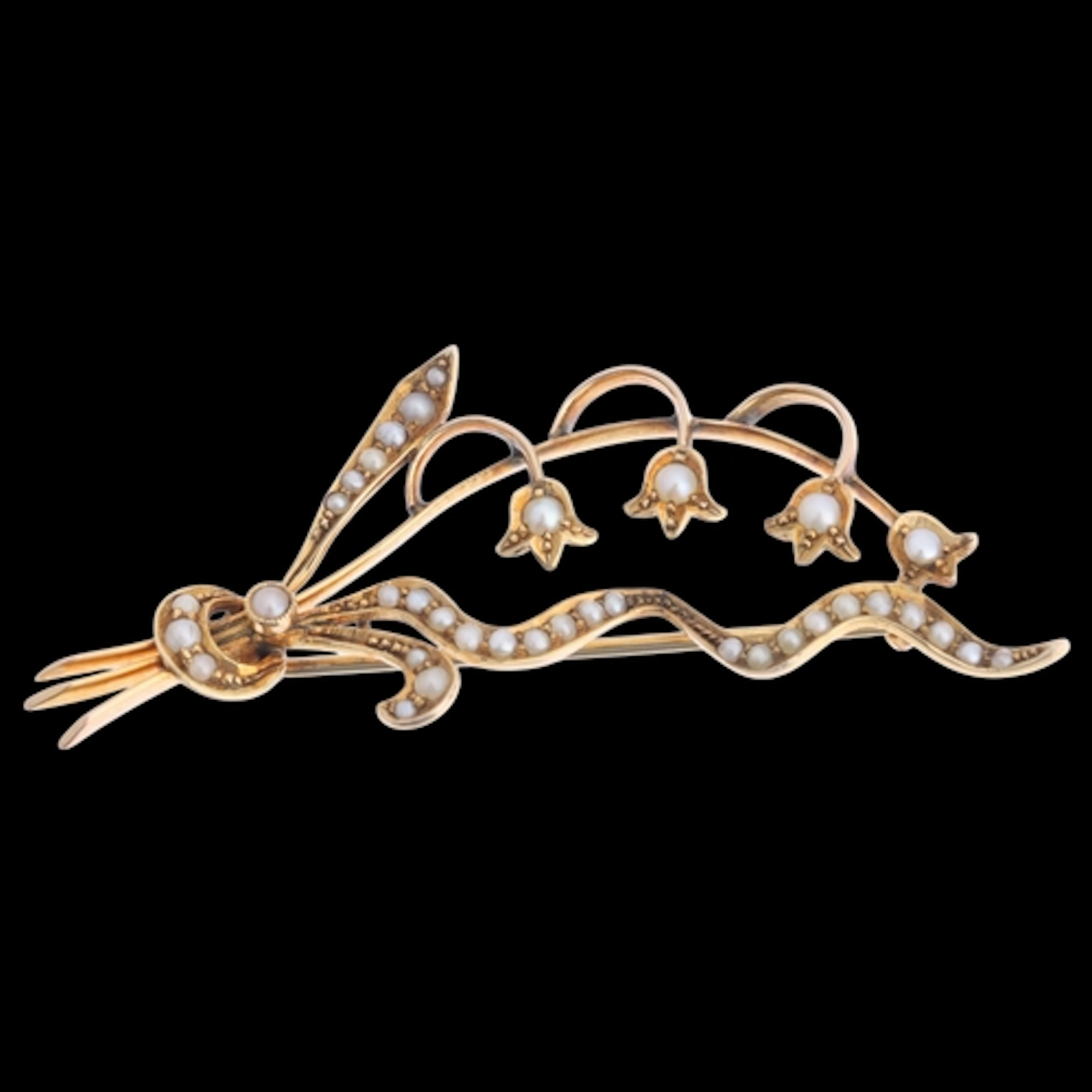 An Antique 9ct gold pearl 'Lily Of The Valley' brooch, desig...
