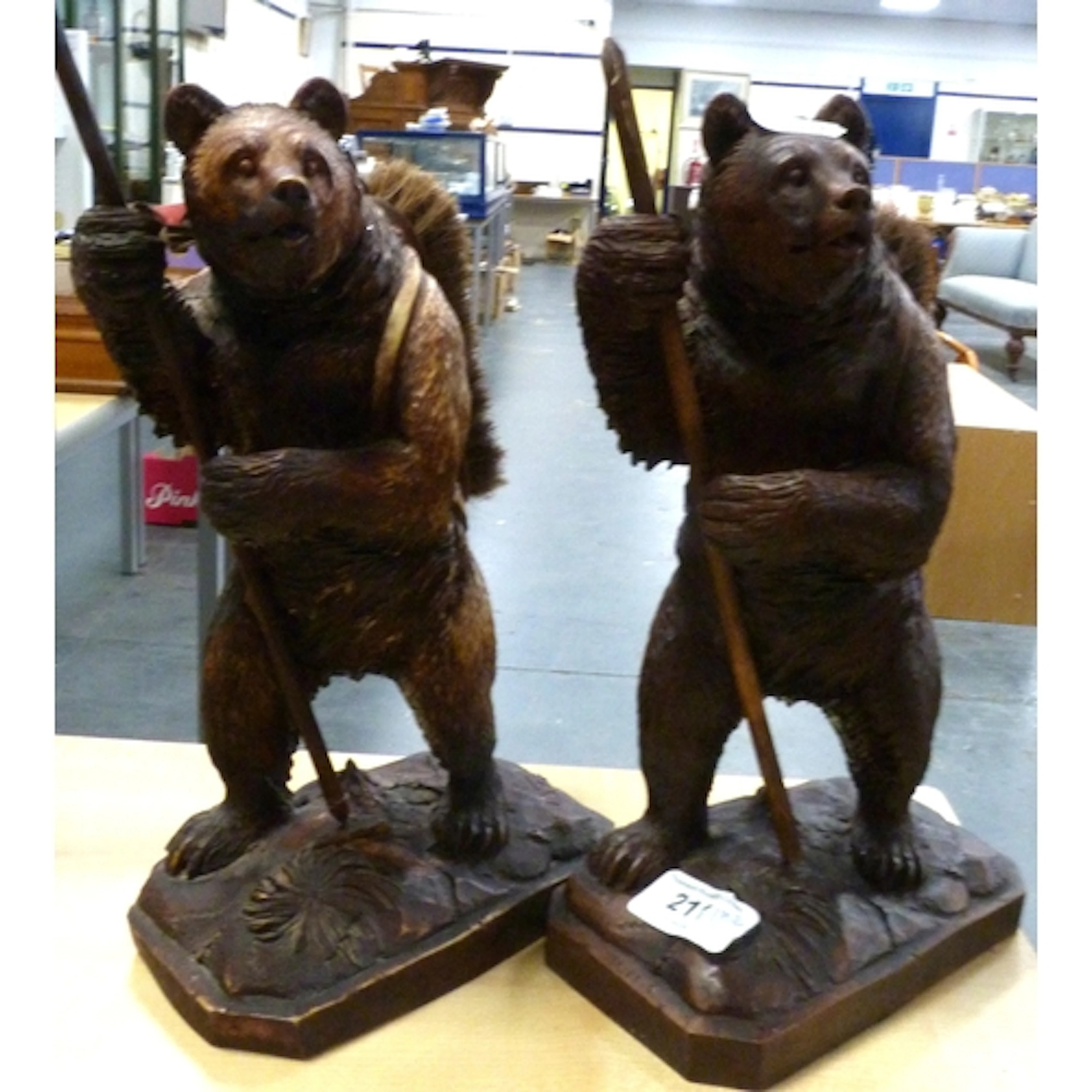 Pair of resin brush holders modelled as a standing Black For...