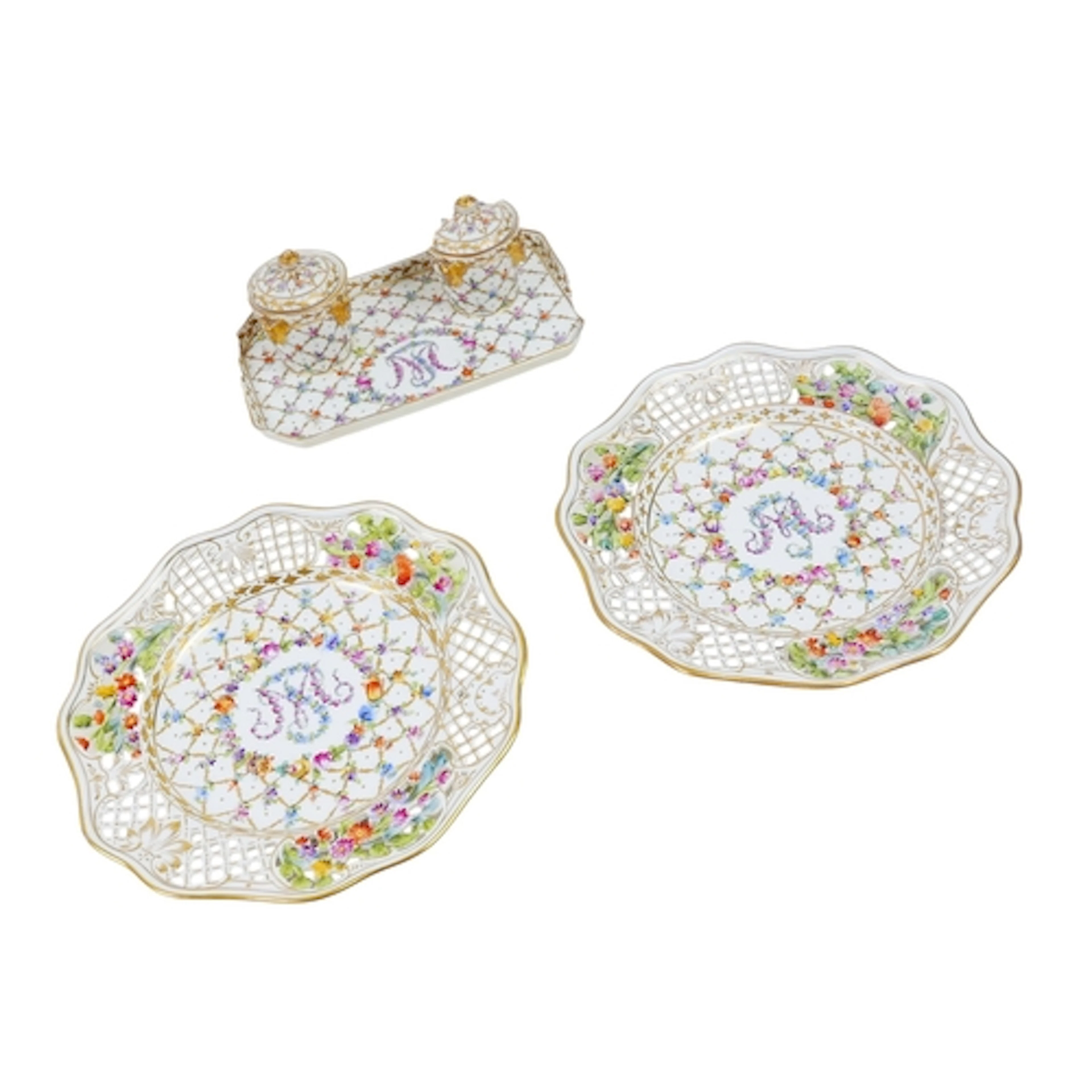 A COLLECTION OF EARLY 20TH CENTURY DRESDEN HAND PAINTED PORC...