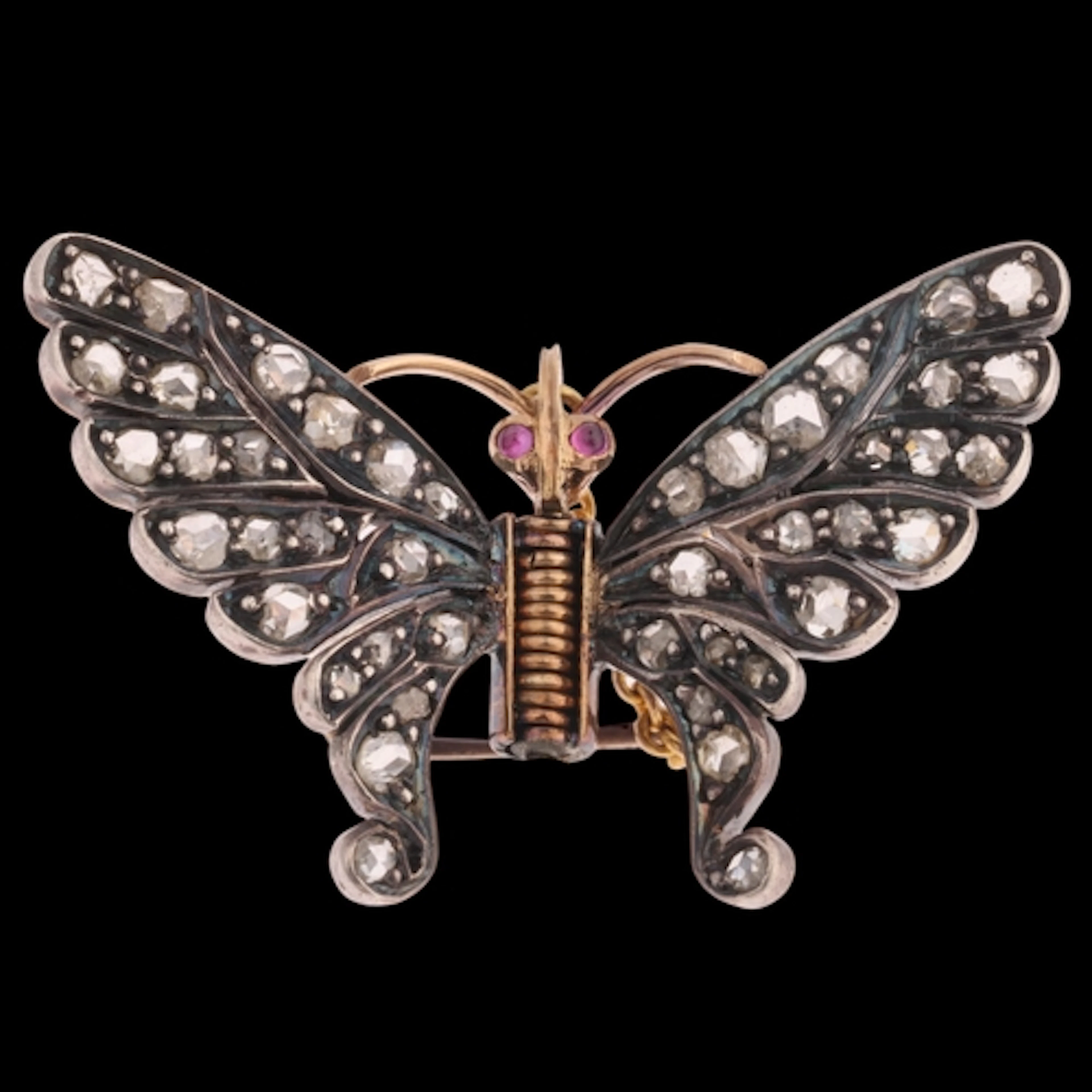 An Antique Victorian gold and silver butterfly brooch/clip, ...