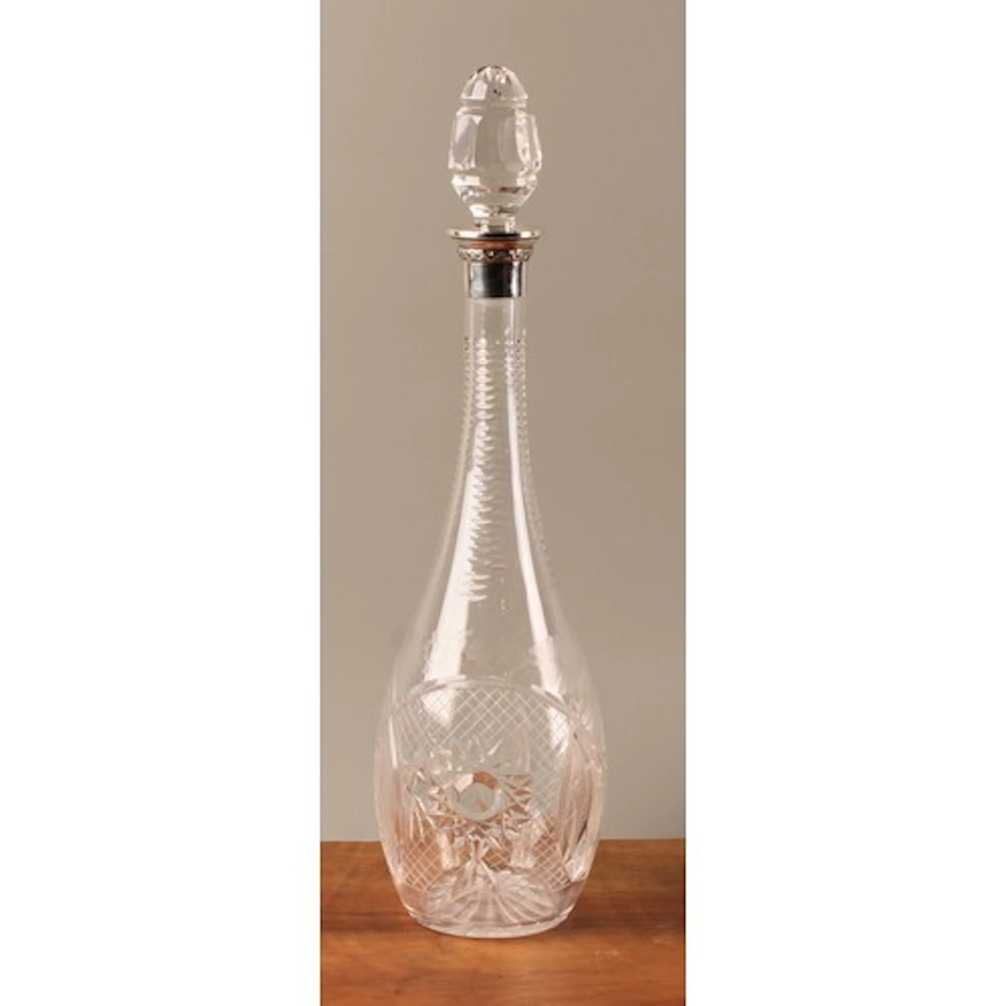 A Continental silver mounted slender mallet shaped cut glass...
