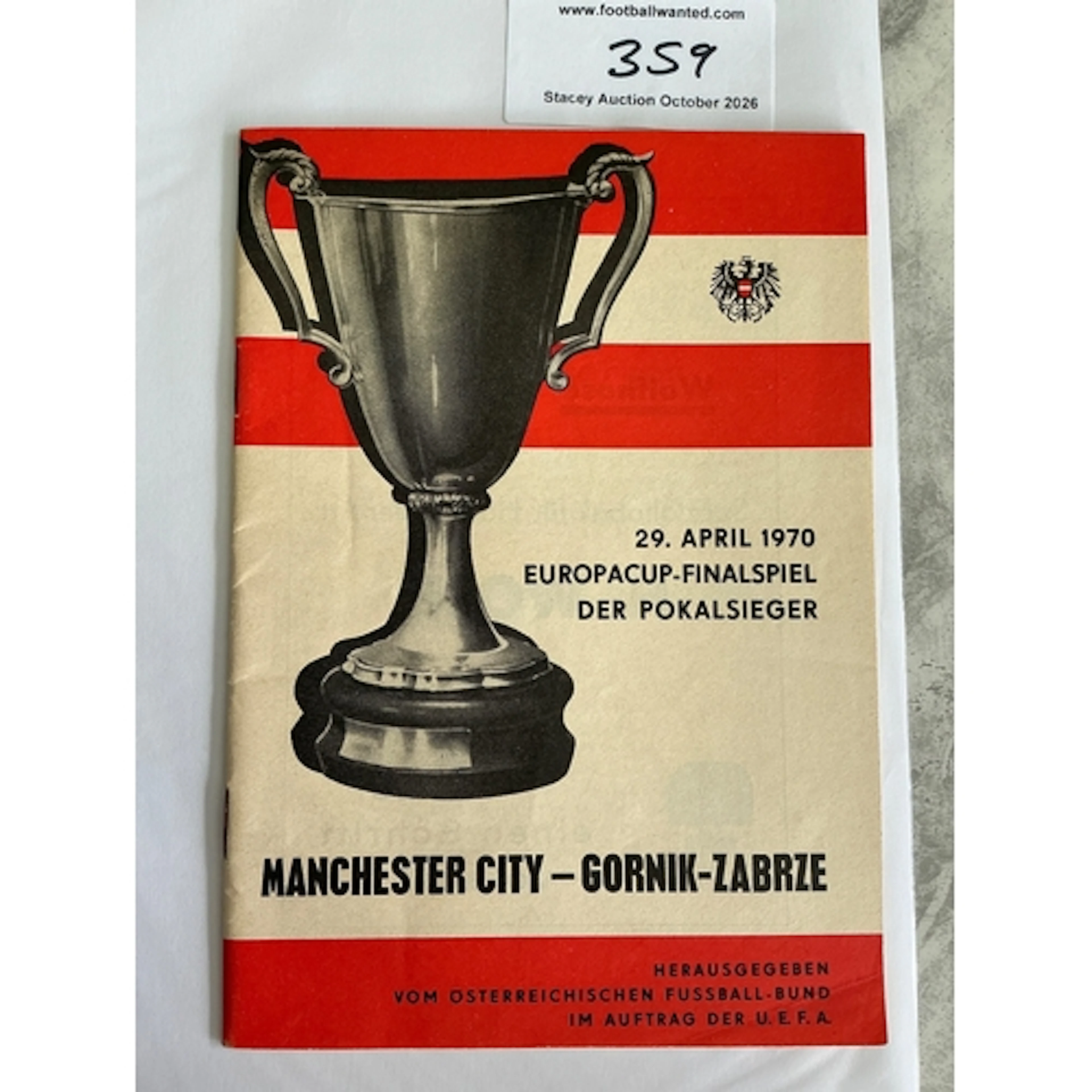 1970 ECWC Final Football Programme Gornik v Manchester City:...