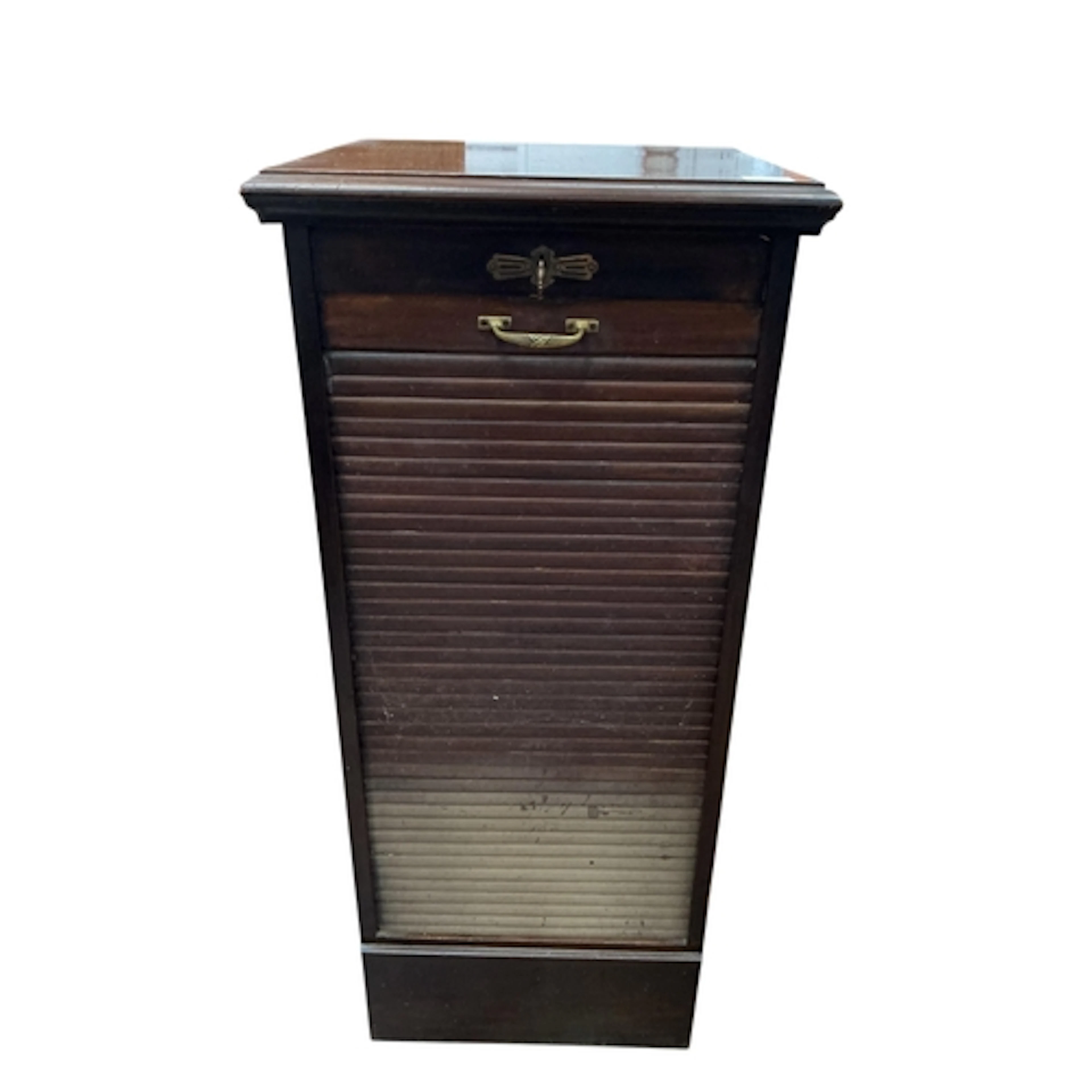 A mid century mahogany tambour filing cabinet, width 49cm, d...
