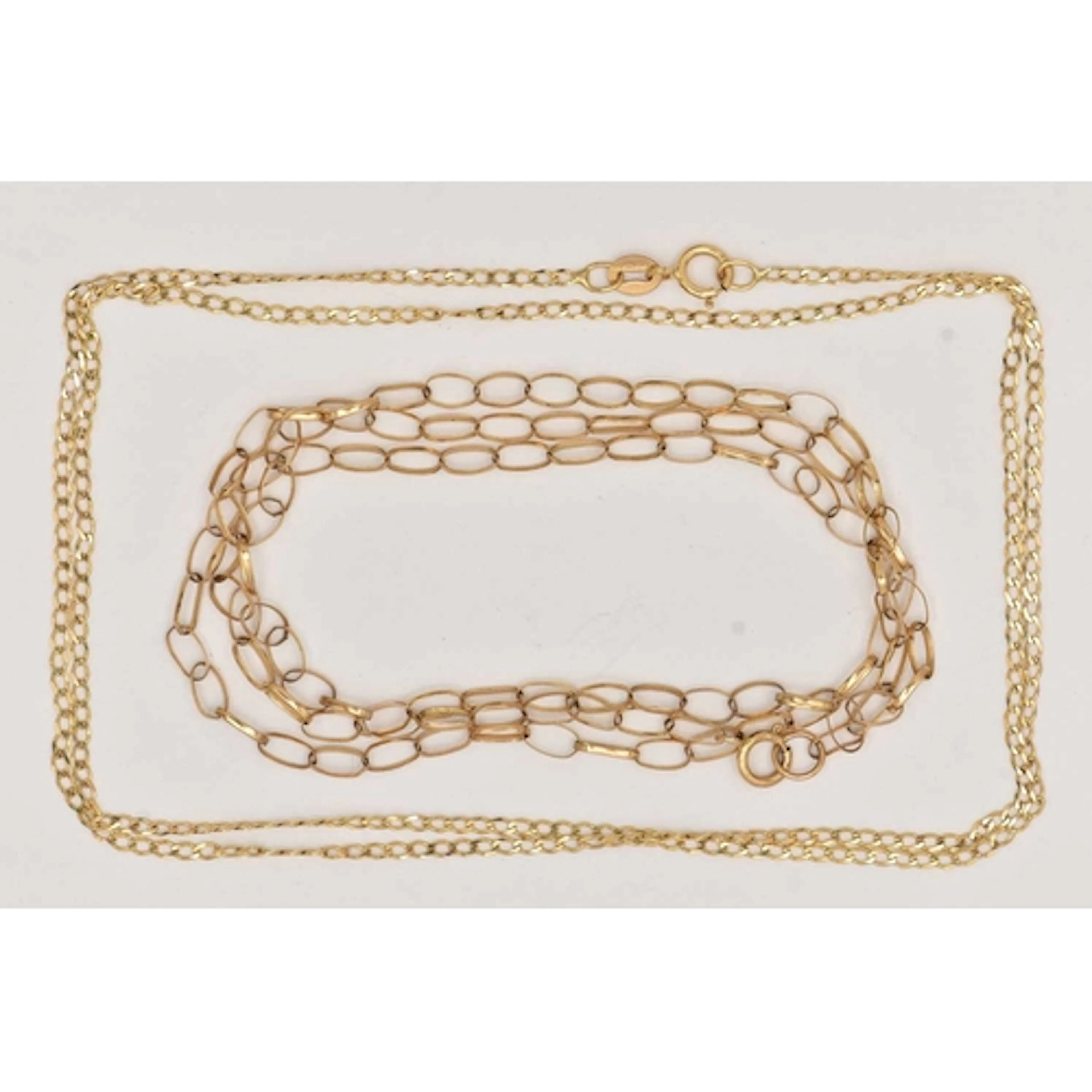 TWO FINE 9CT GOLD CHAINS, the first a 9ct gold fine curb lin...
