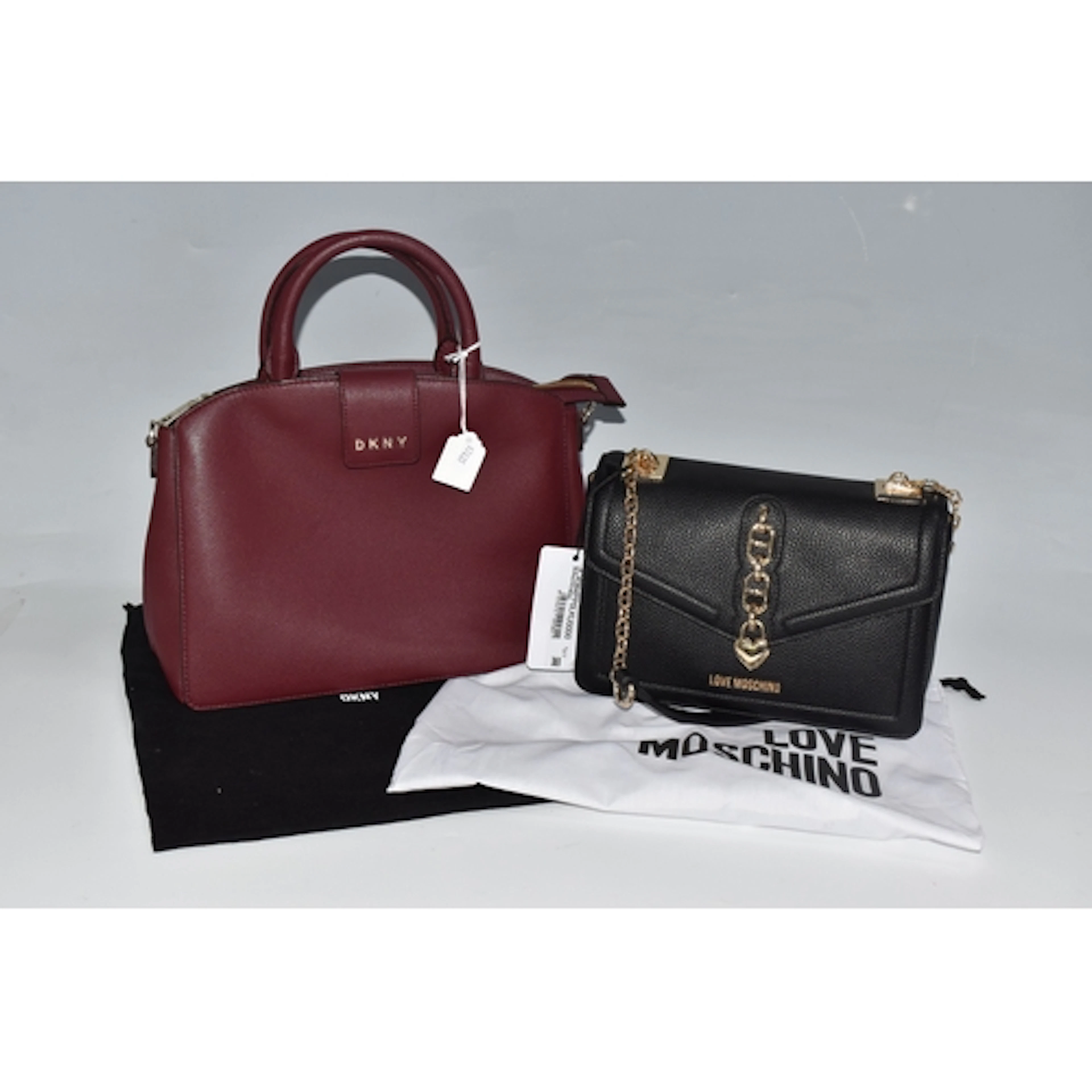 TWO DESIGNER FASHION BAGS, comprising a new, Love Moschino l...