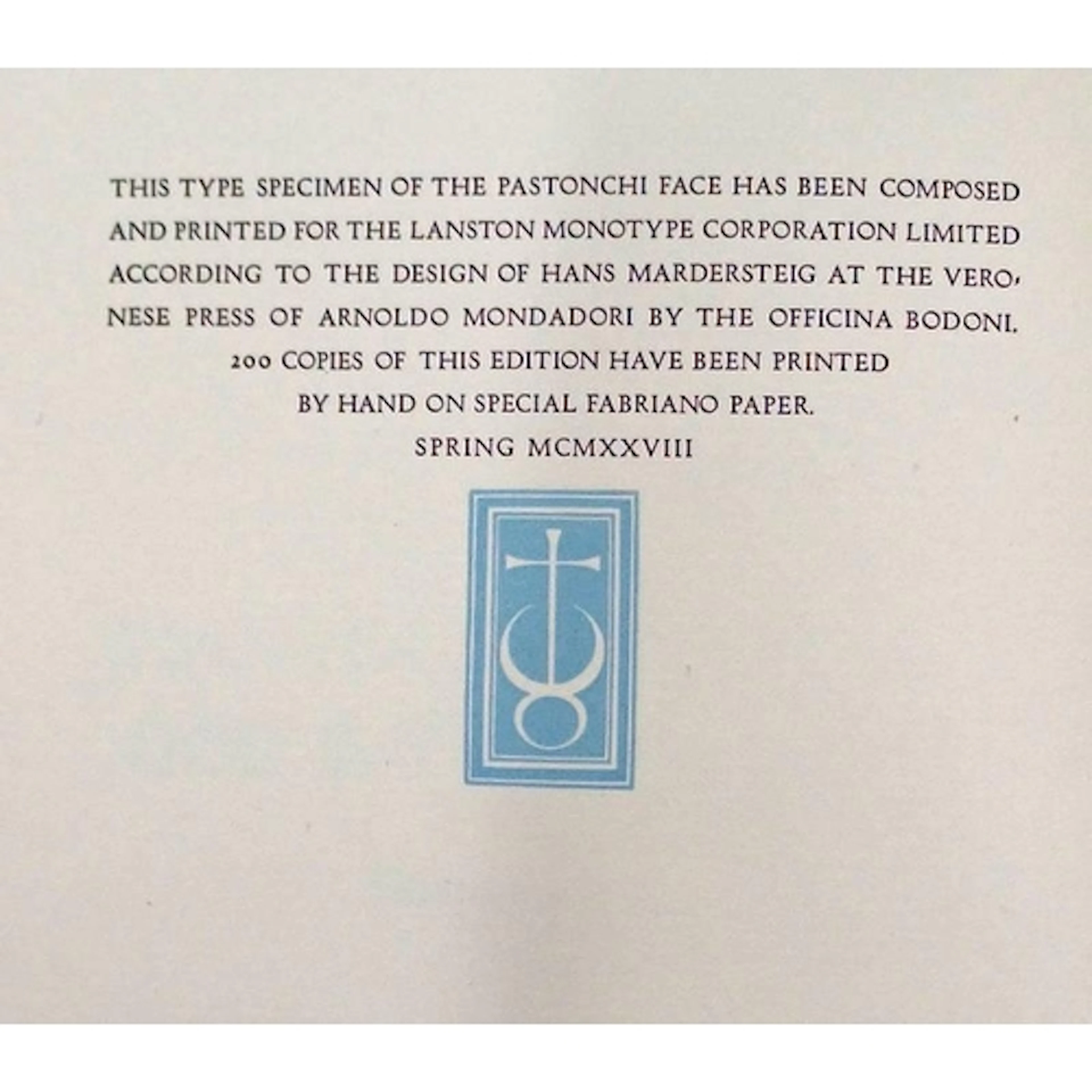PASTONCHI: A SPECIMEN OF A NEW LETTER FOR USE ON THE MONOTYP...