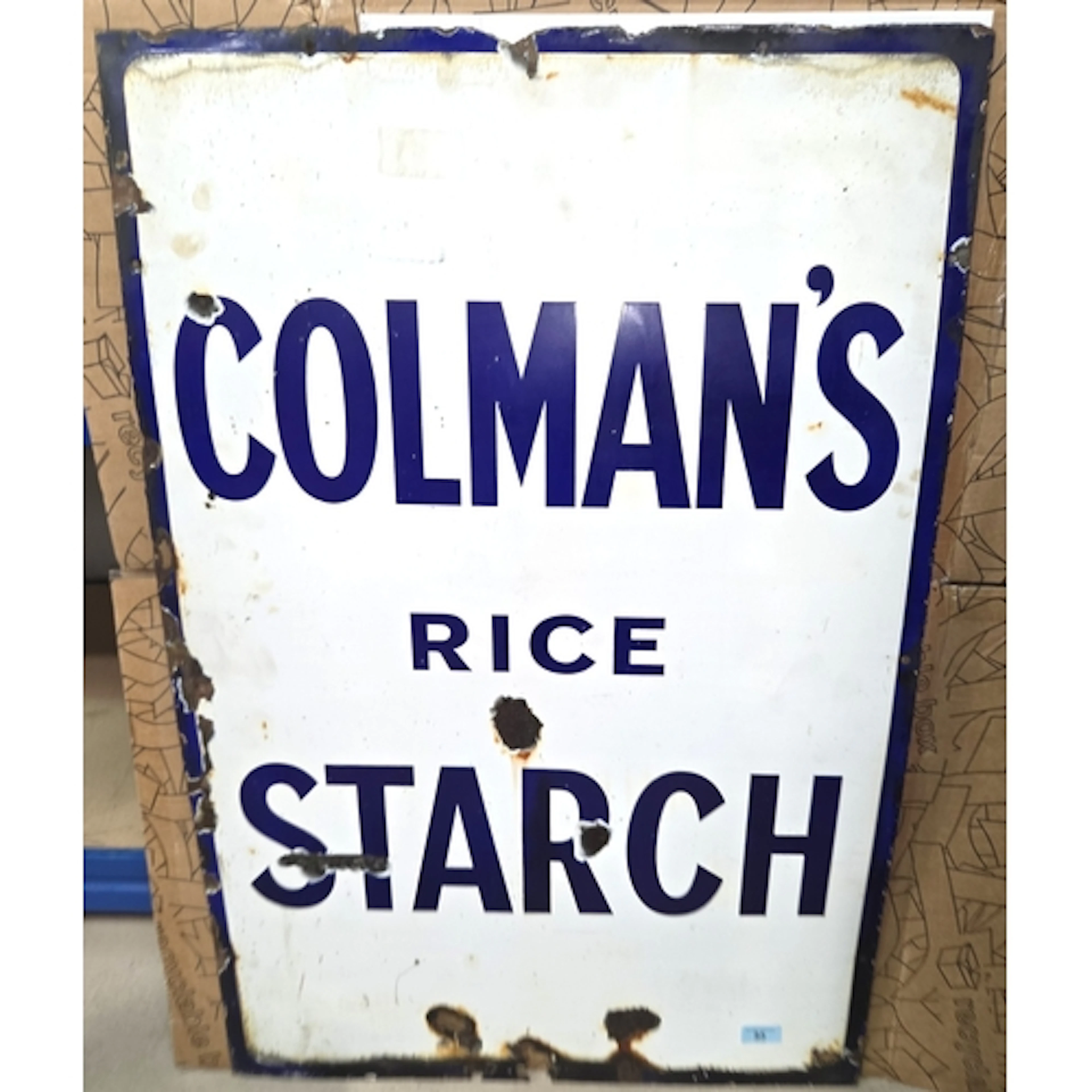 Advertising Enamel sign: Coleman's Rice Starch, white and bl...