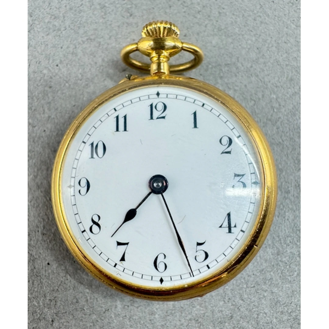 Watches: an 18ct yellow gold pin set open faced fob watch, i...