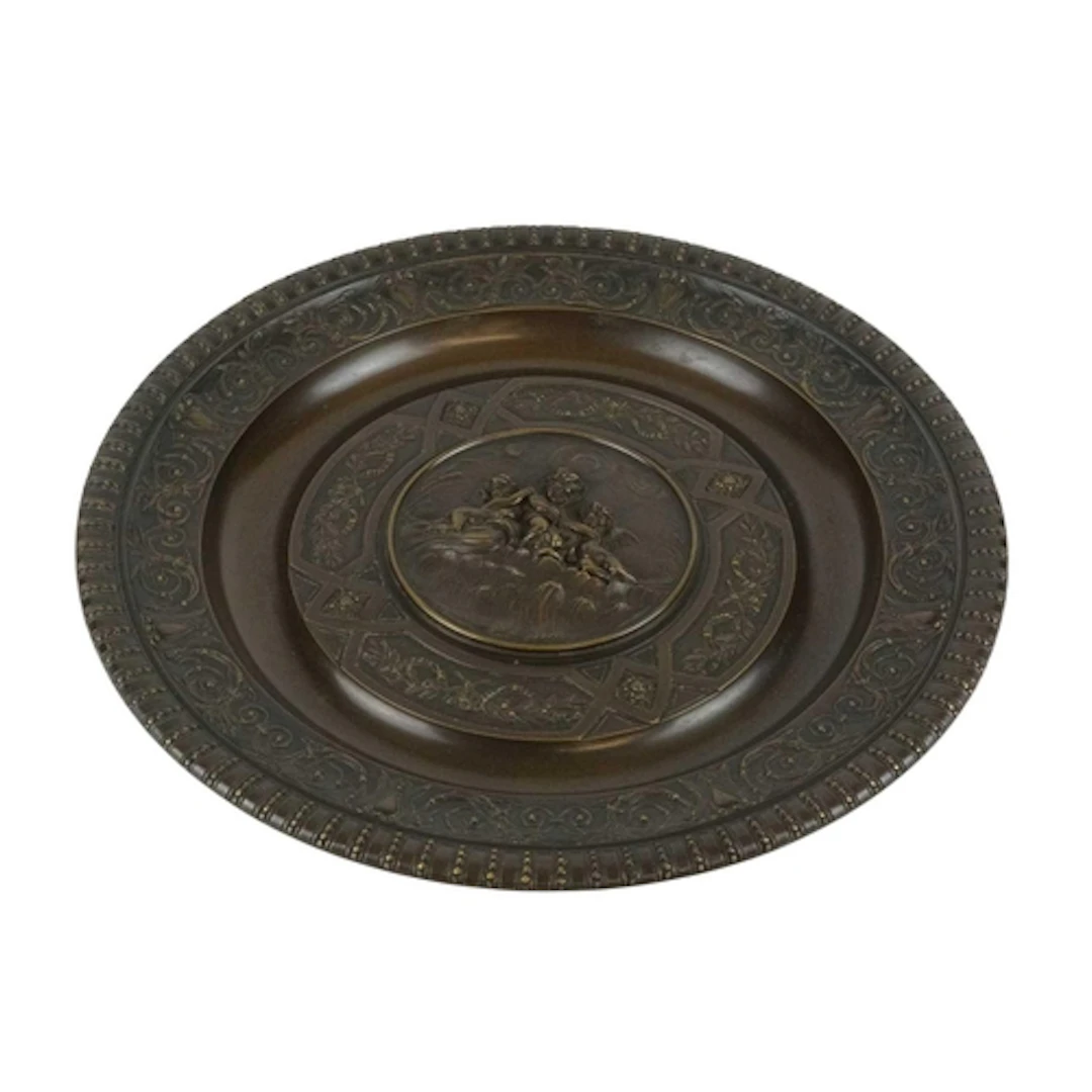 A French bronze circular charger. Mid 19th century, the cent...
