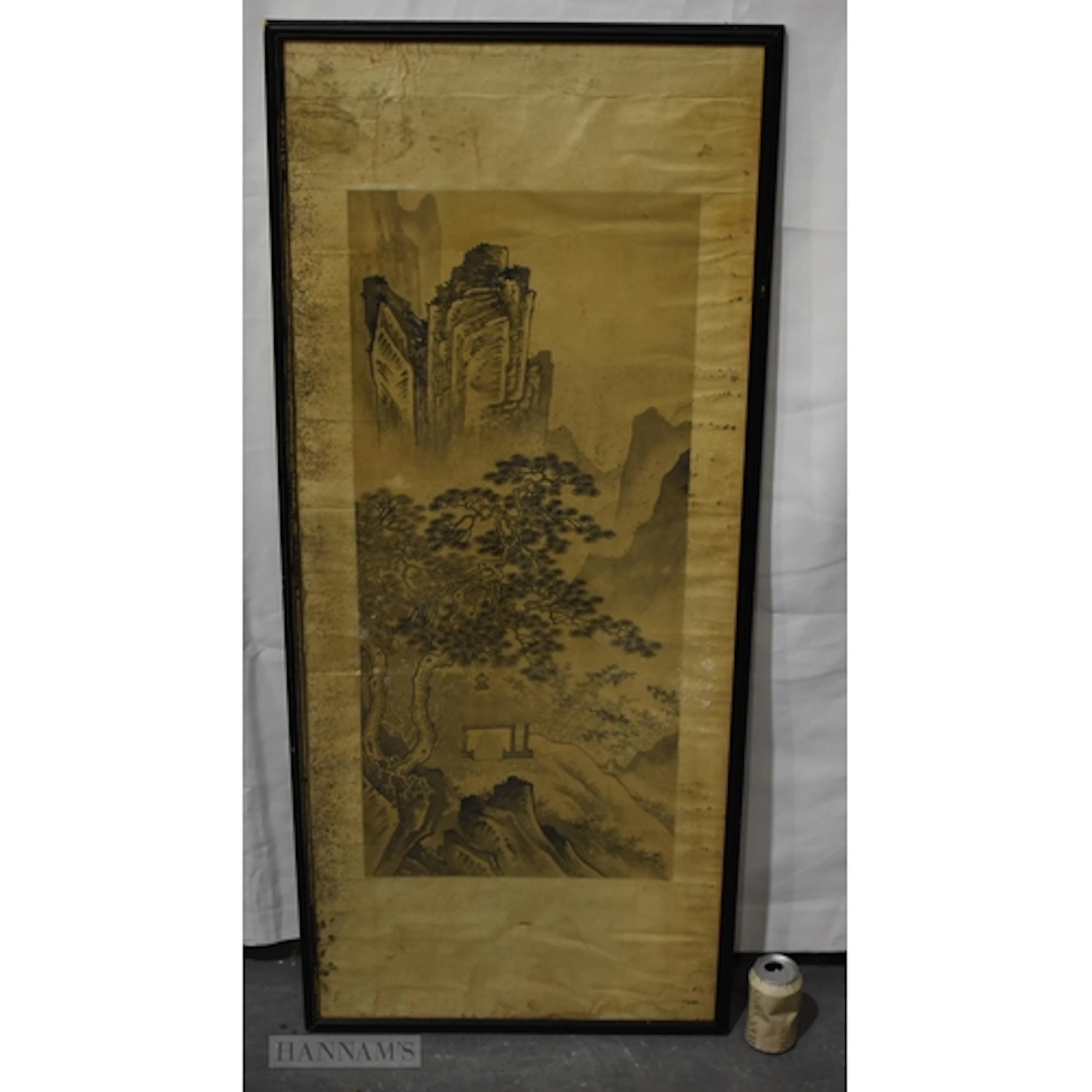 A CHINESE QING DYNASTY PAINTED WATERCOLOUR LANDSCAPE. 124 cm...