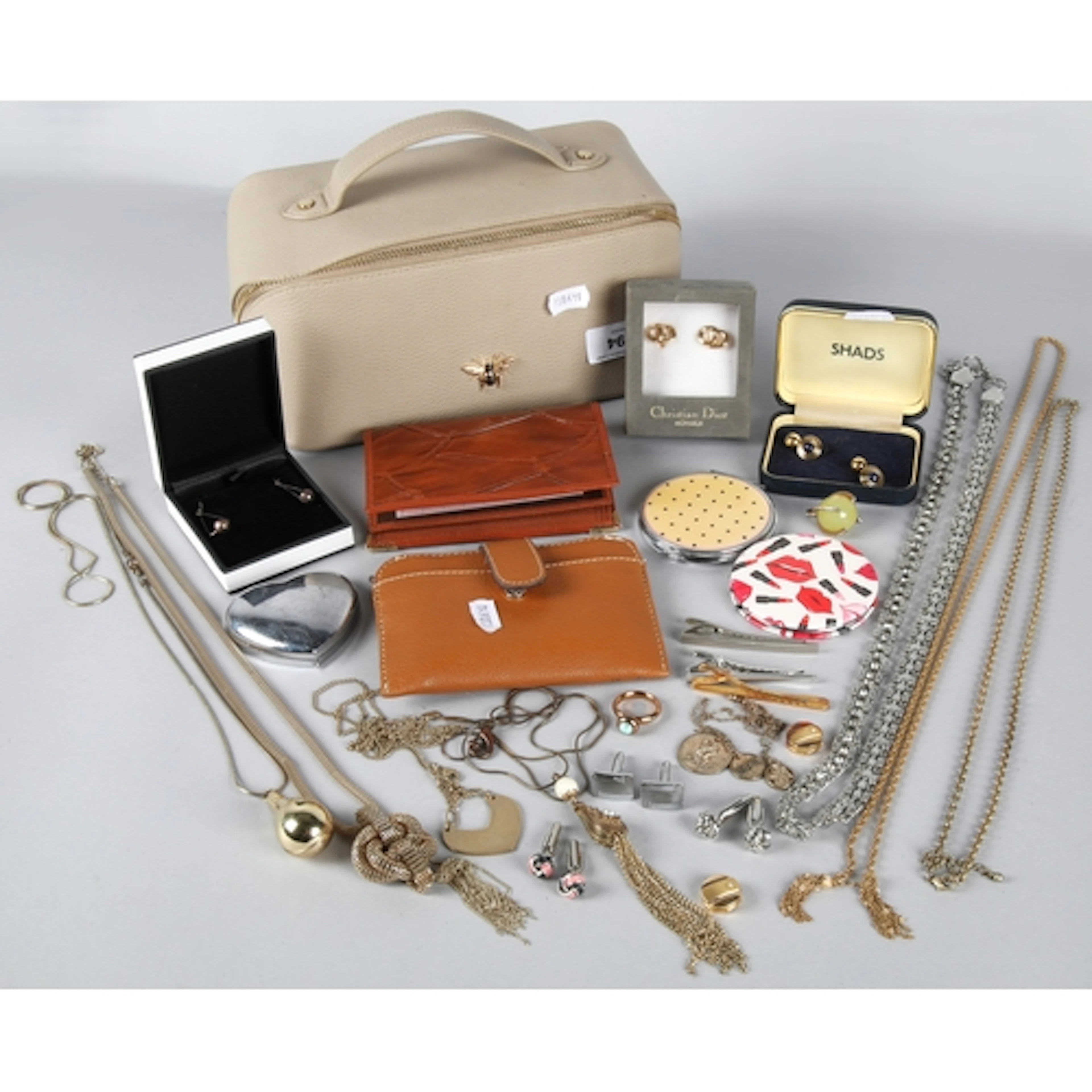 Various costume jewellery, chains, Christian Dior earrings, ...