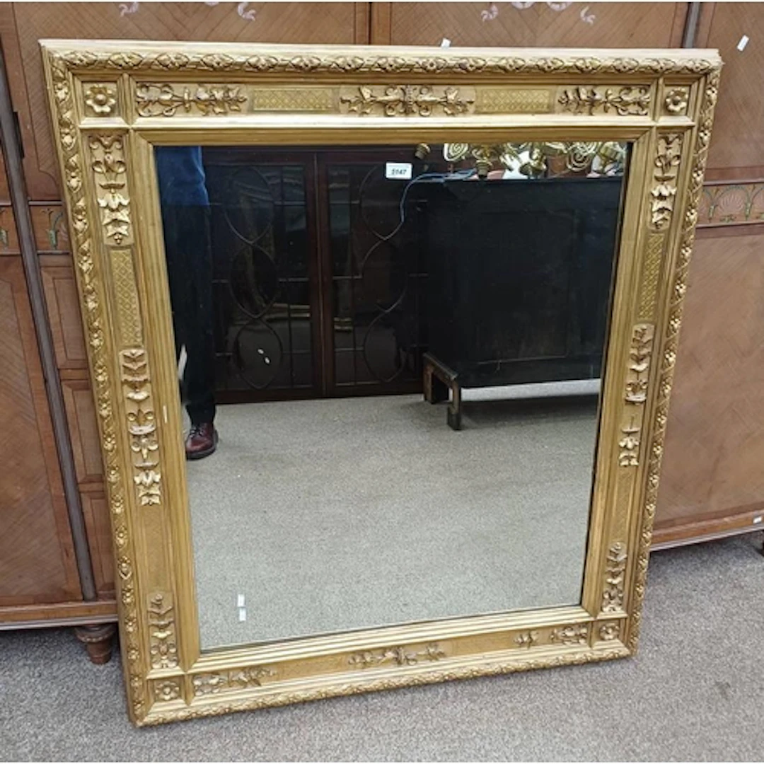 19TH CENTURY DECORATIVE GILT FRAMED RECTANGULAR OVERMANTLE M...