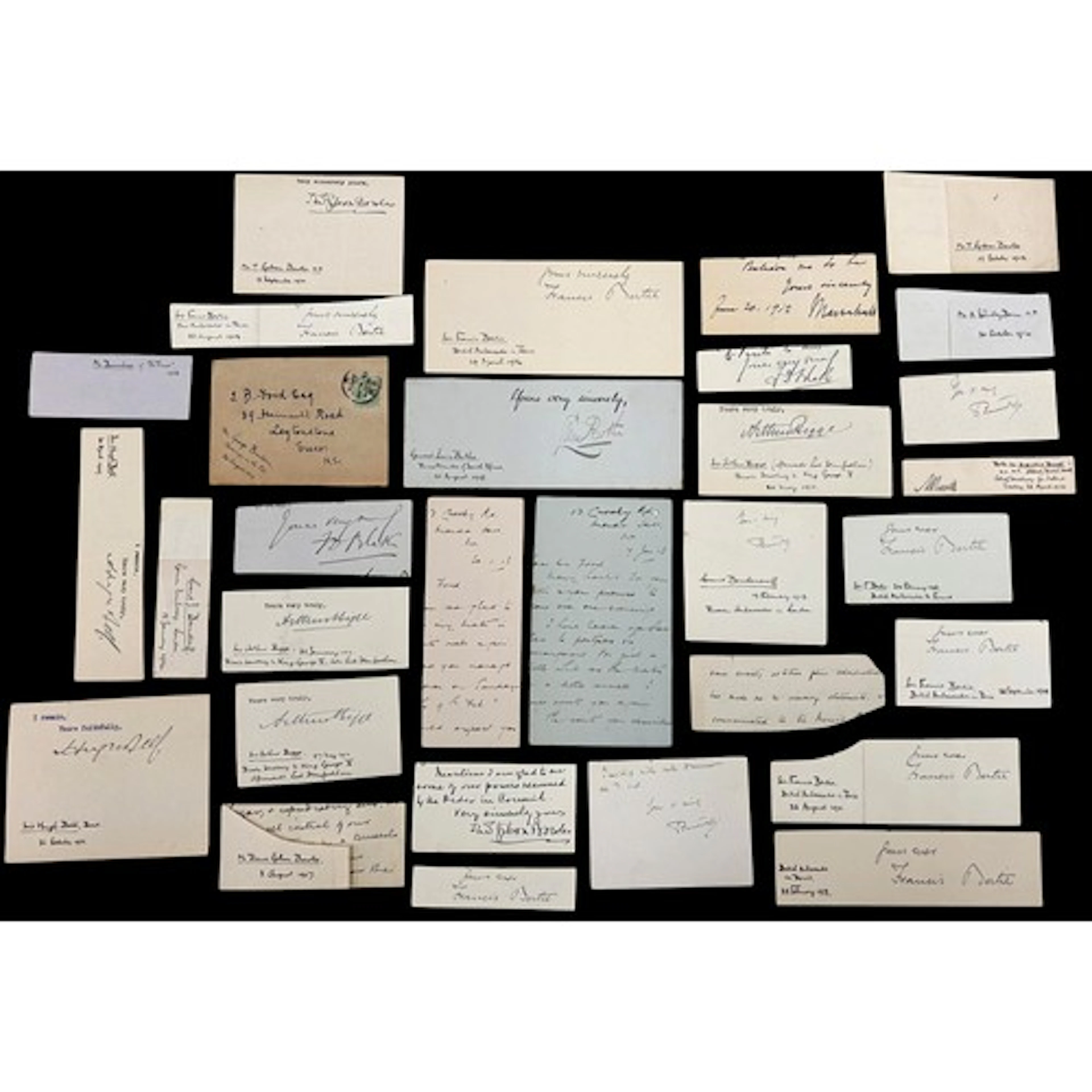 A collection of clipped ink autographs of prominent people, ...