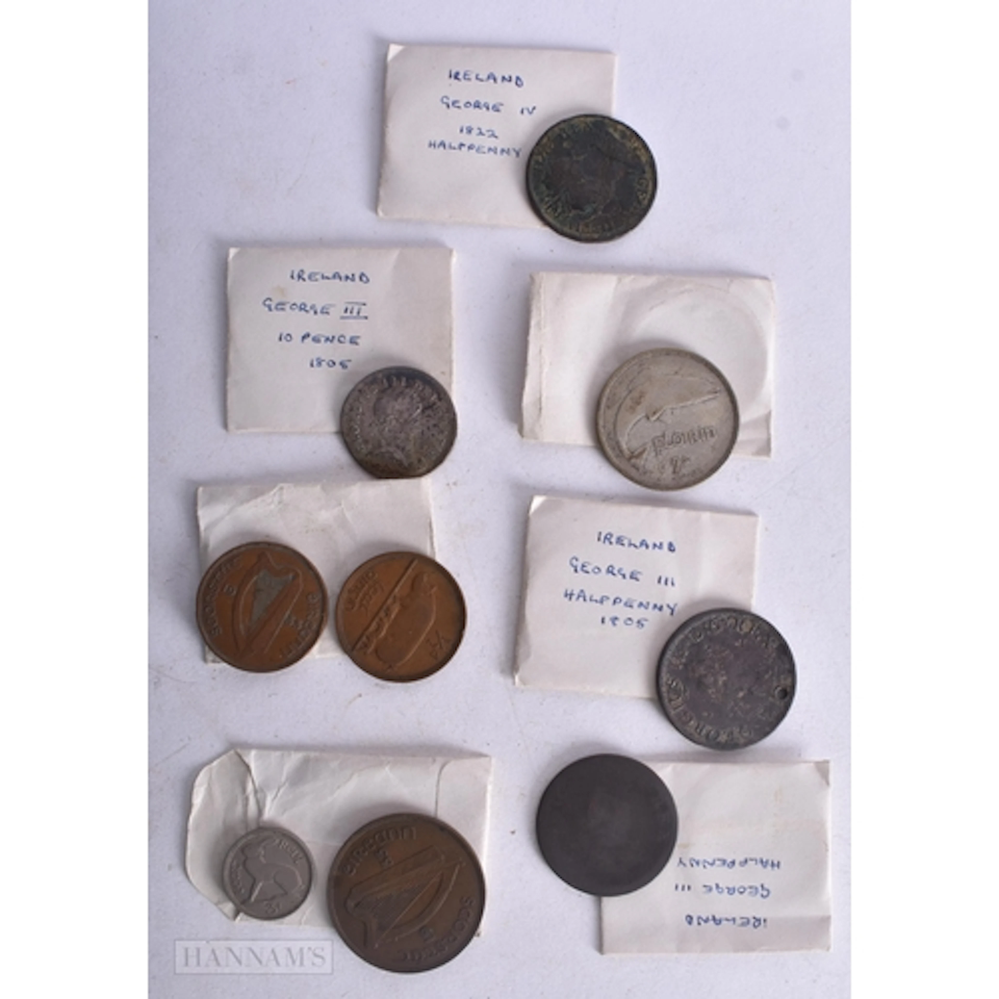 ASSORTED IRISH COINS including a George IV 1822 & an 1806 ha...