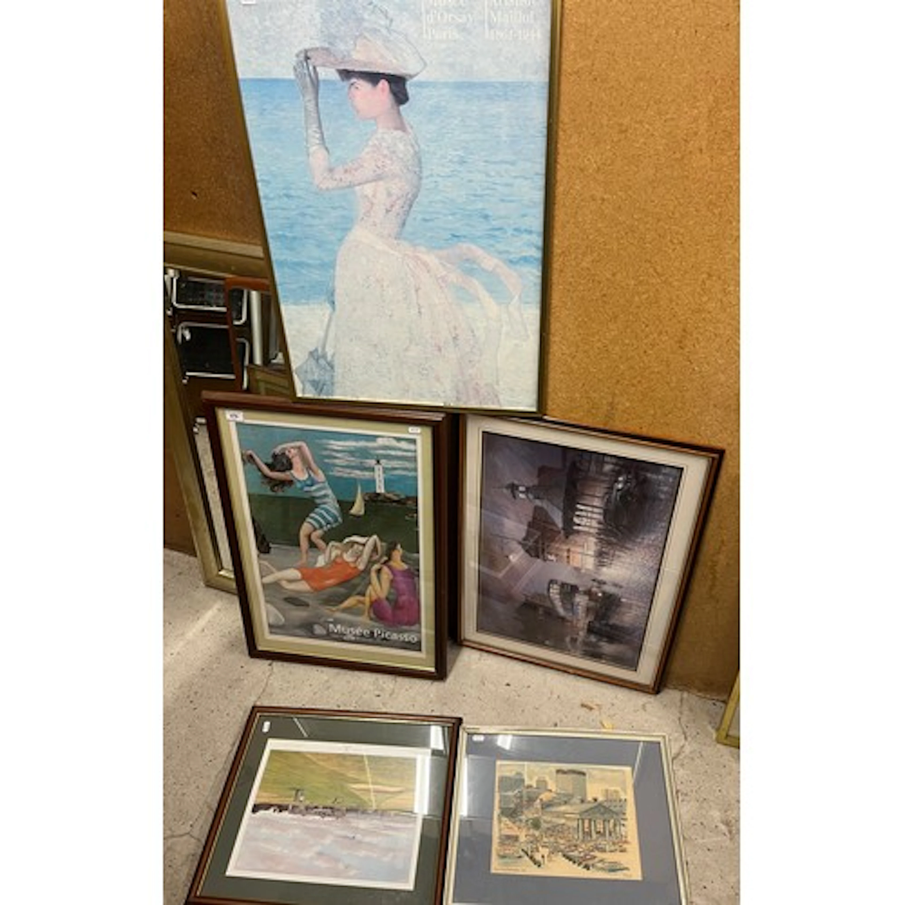 Collection of four prints to include town scenes, golf inter...