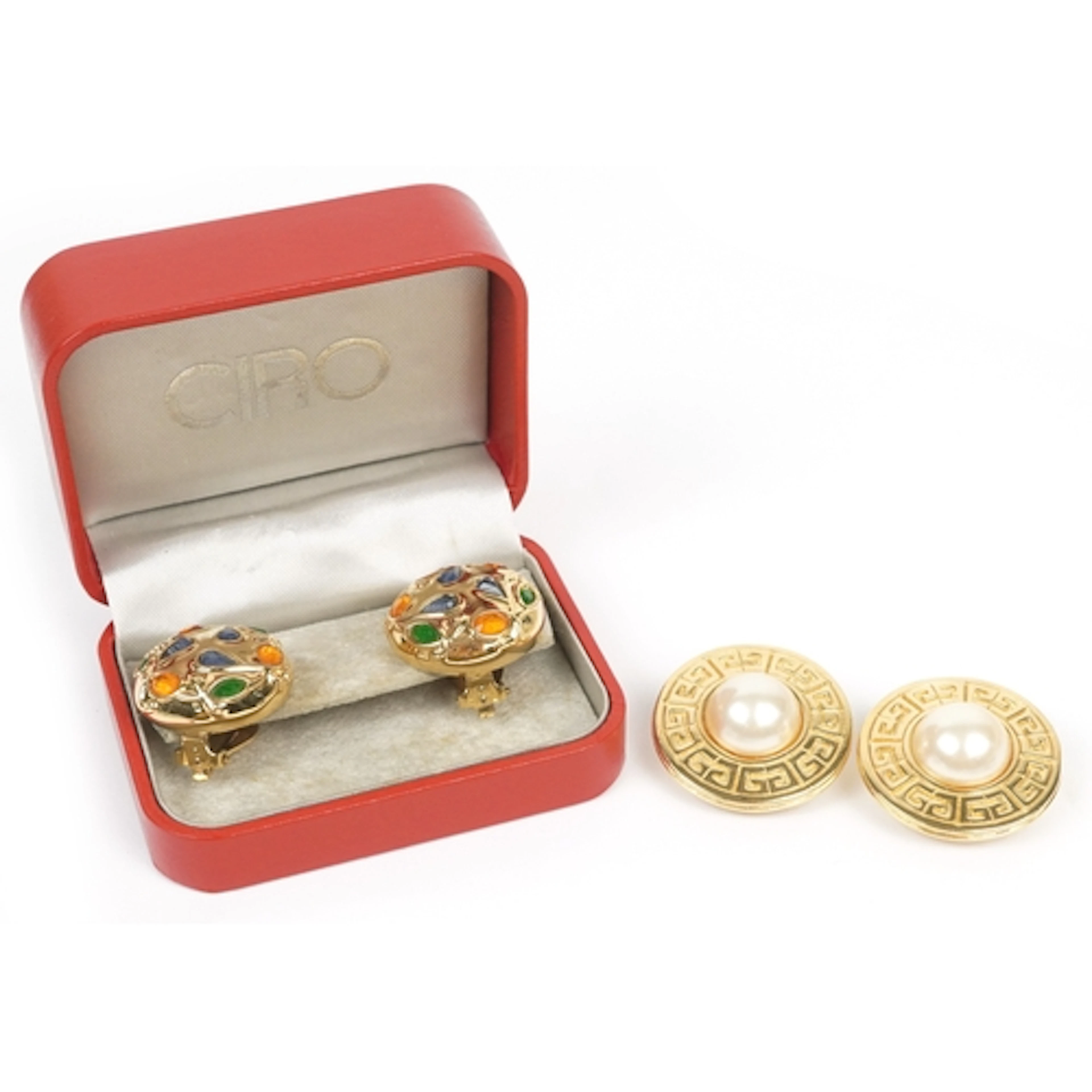 Two pairs of vintage clip on earrings including Da Vinci, th...