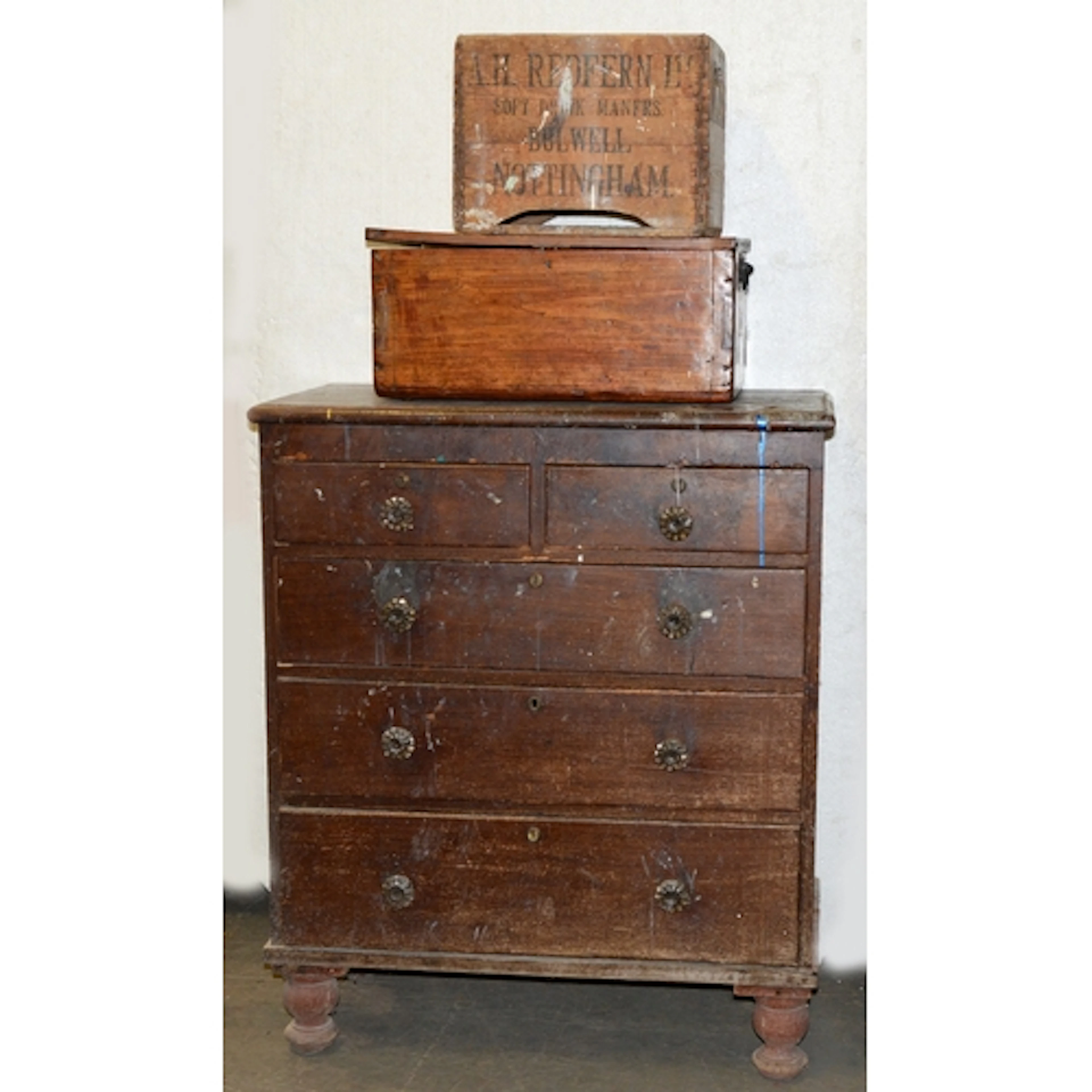 A Victorian stained pine chest of drawers, with contemporary...