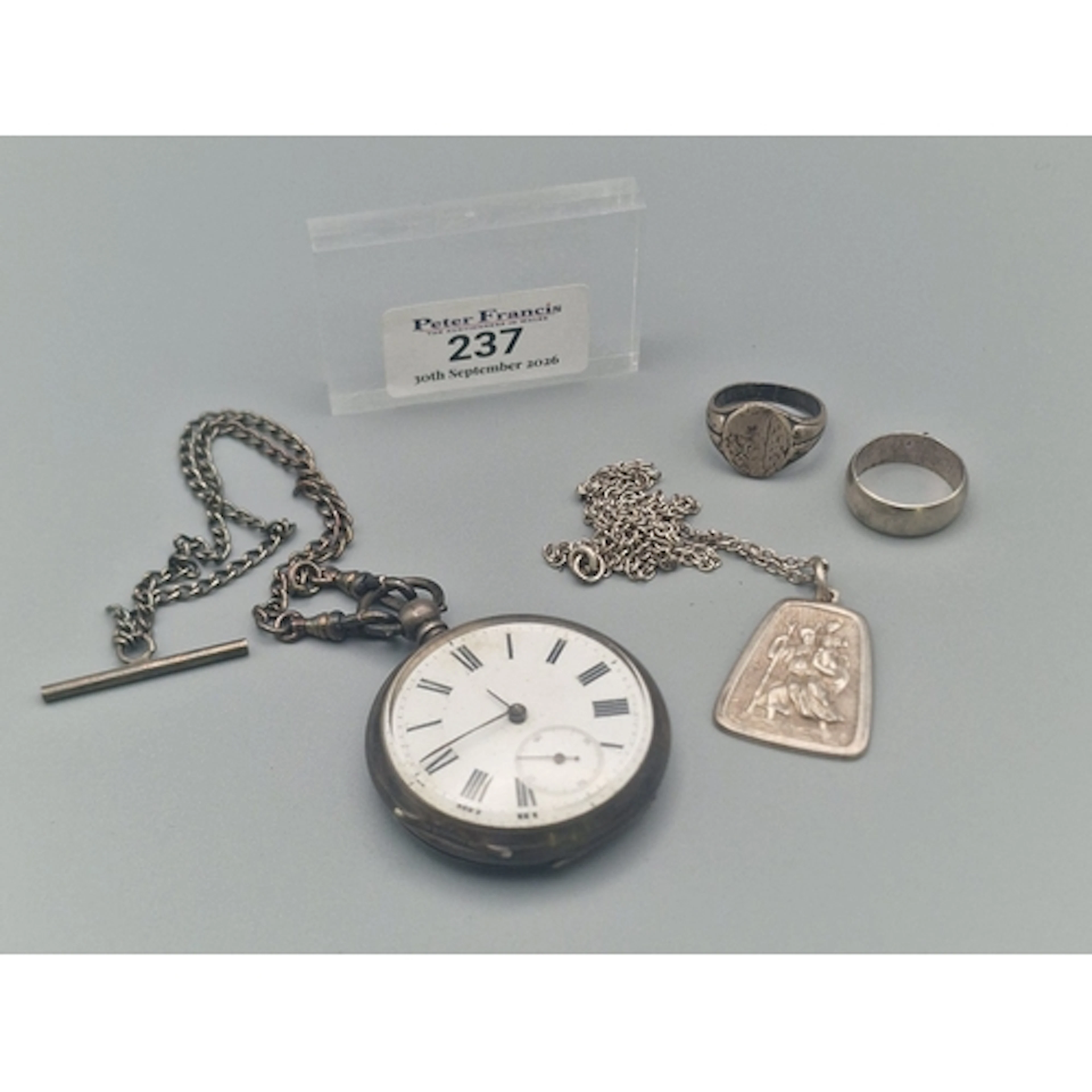 Early 20th century open faced pocket watch and chain, the wa...