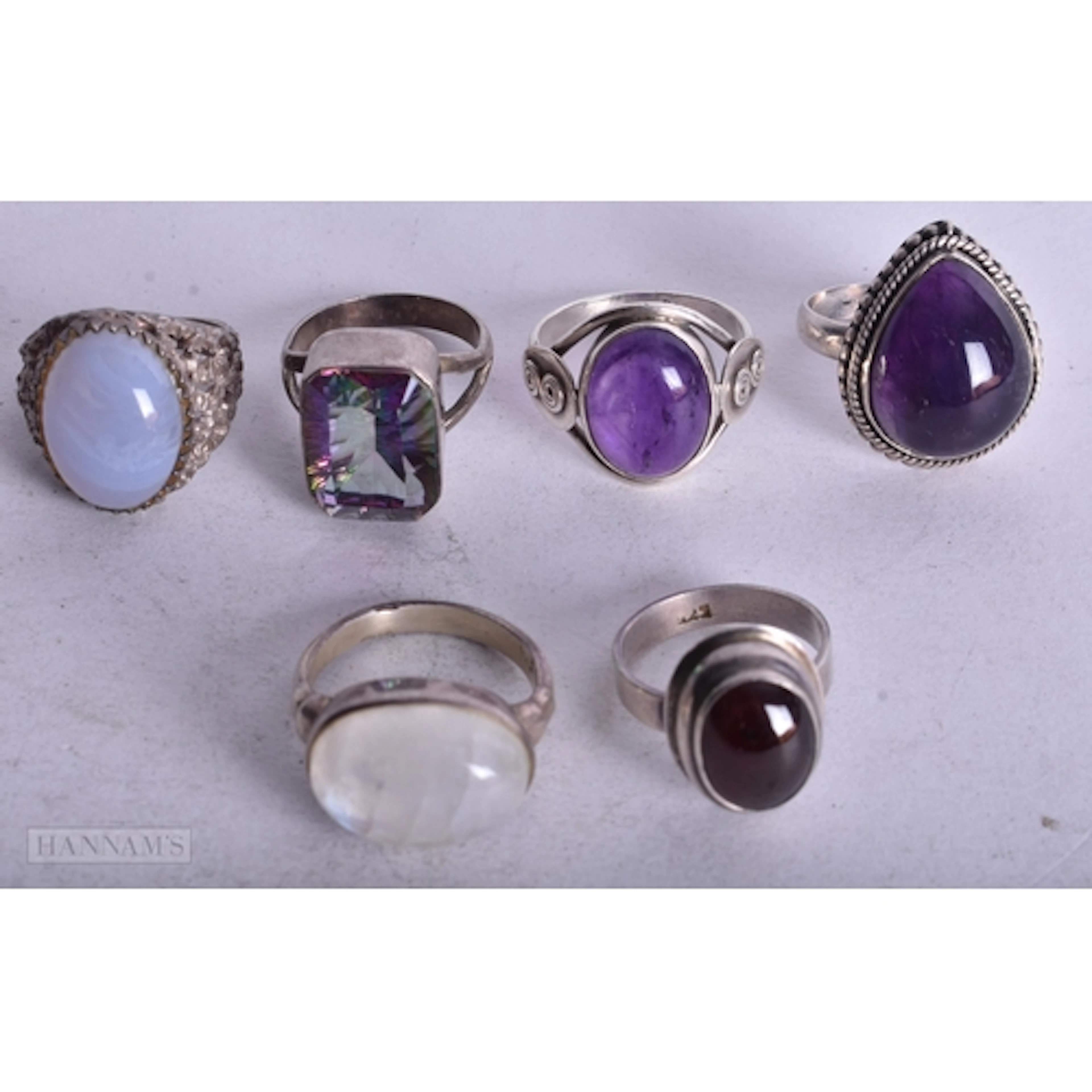 Collection of Sterling Silver Gemstone Rings inc. Moonstone,...