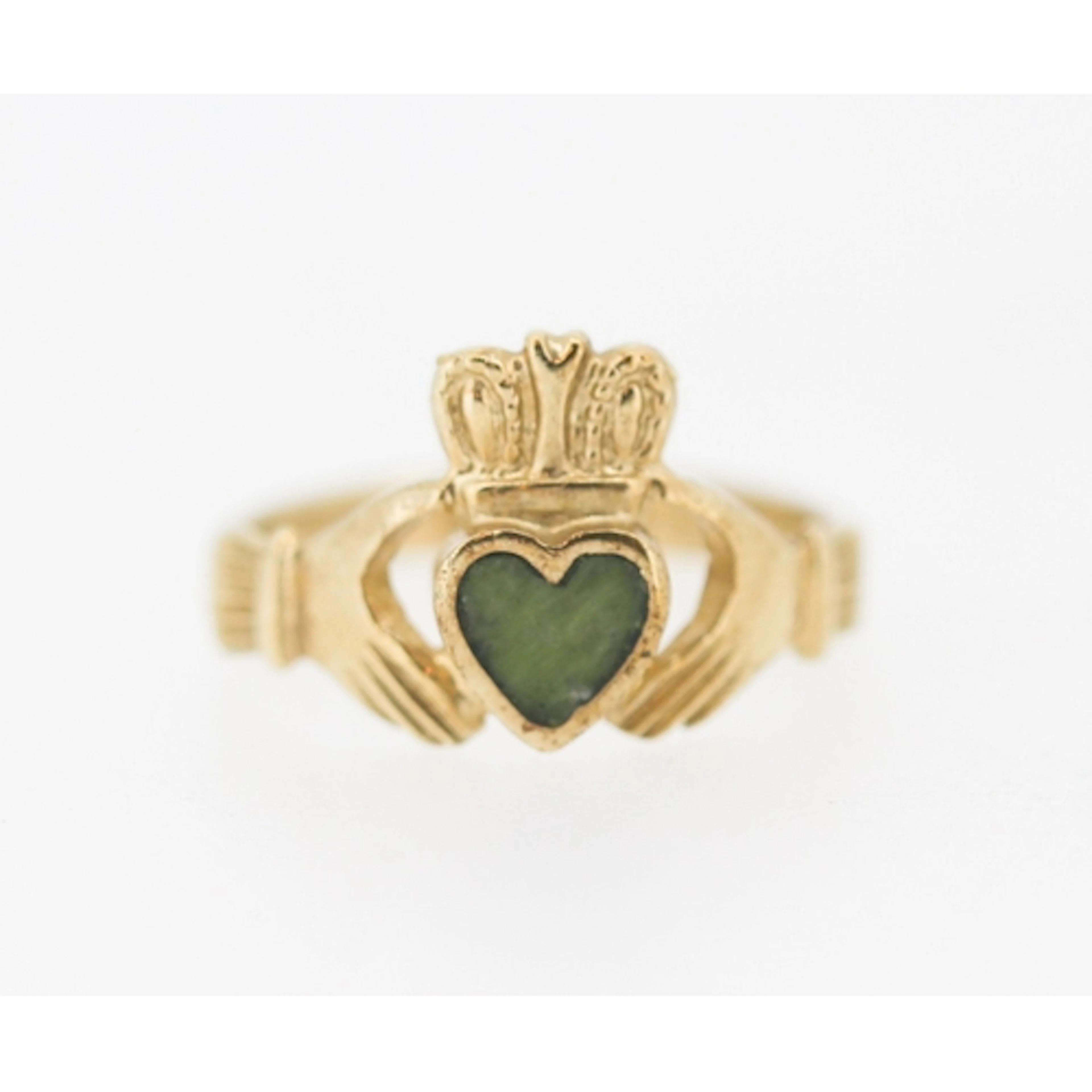 Connemara Marble Set Claddagh Ring, Mounted in 9 Carat Yello...