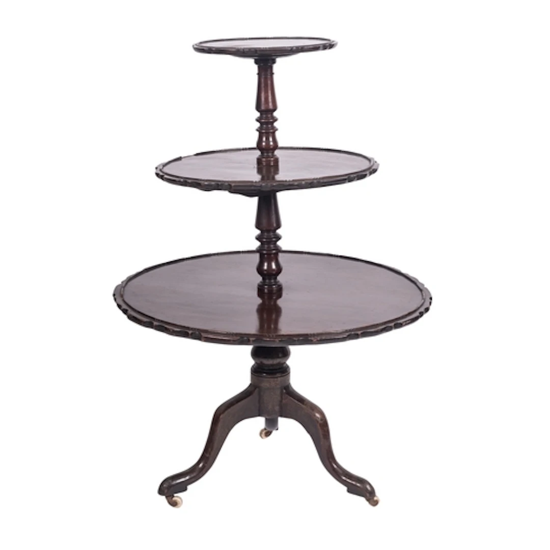 A mahogany three tier dumb waiter in Regency style, later 19...
