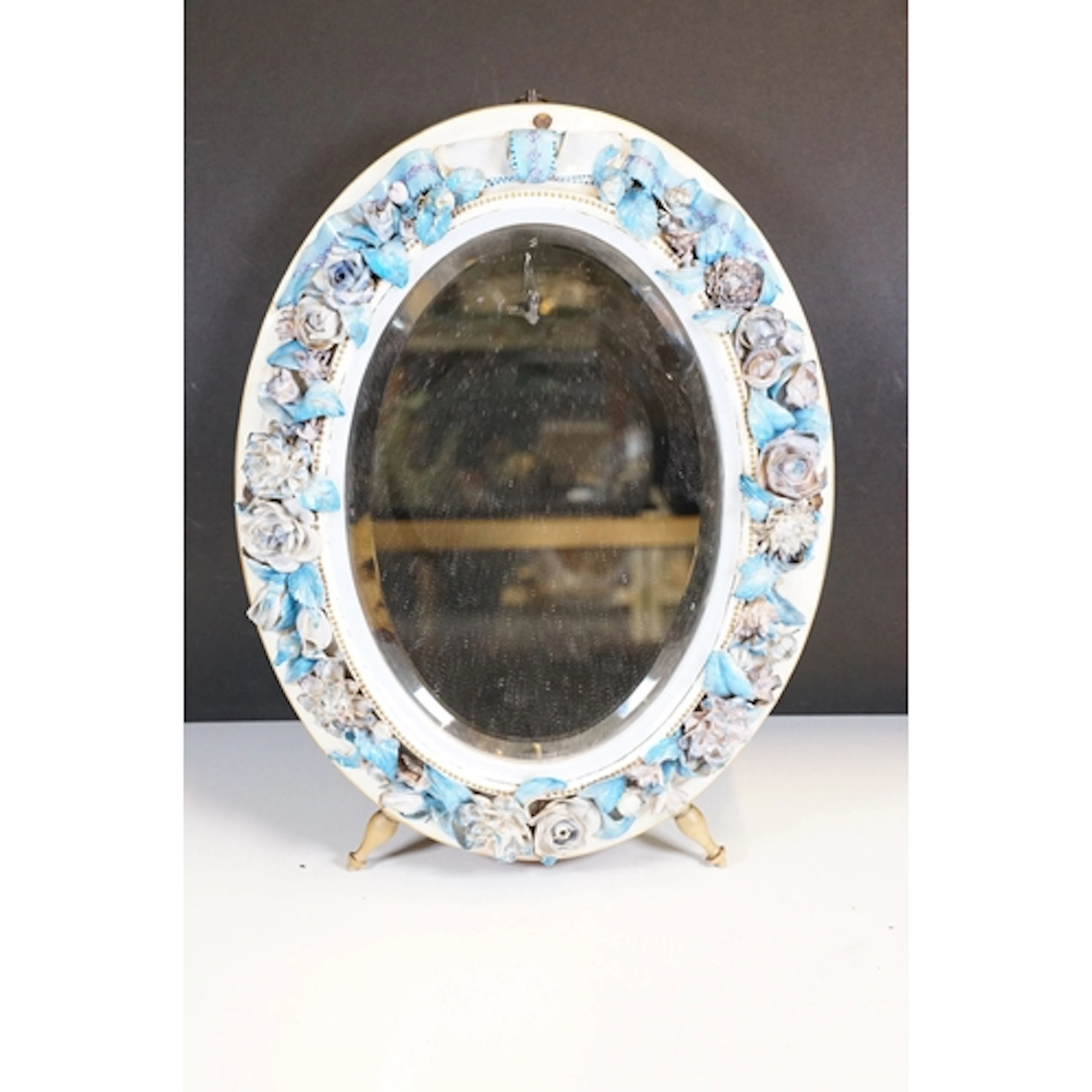 Early 20th century continental porcelain framed mirror, with...