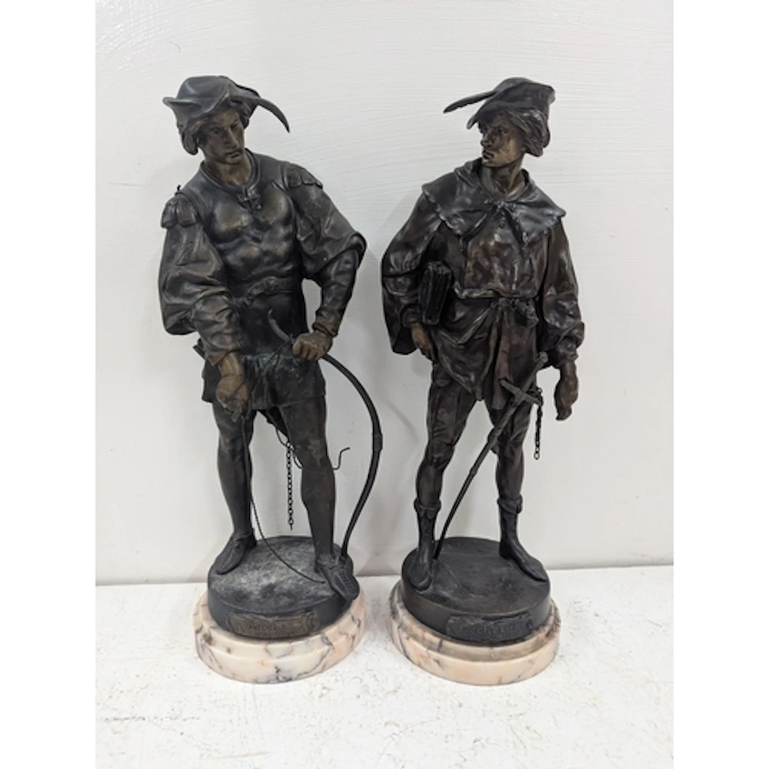 A pair of late 19th century French patinated bronze figures ...