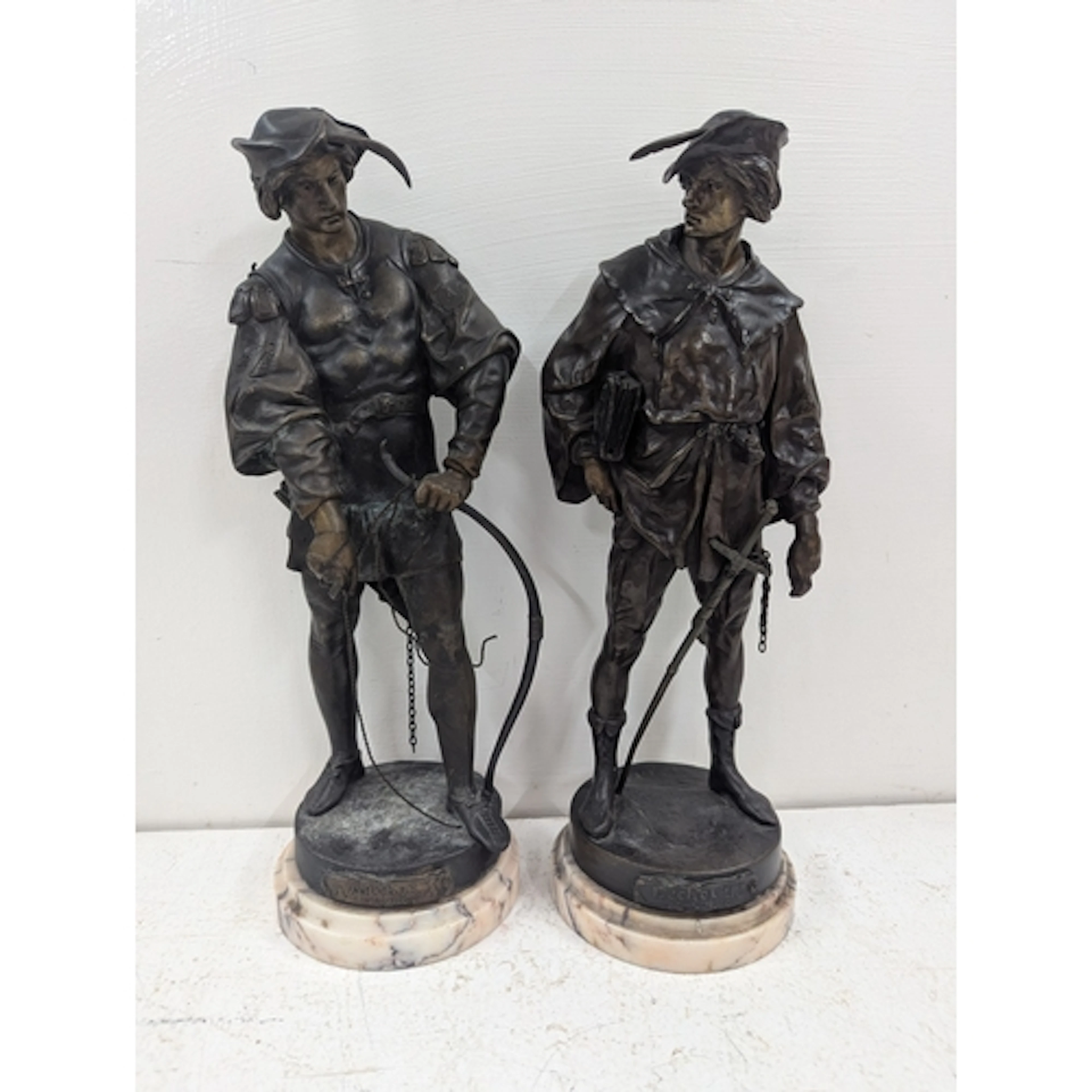 A pair of late 19th century French patinated bronze figures ...
