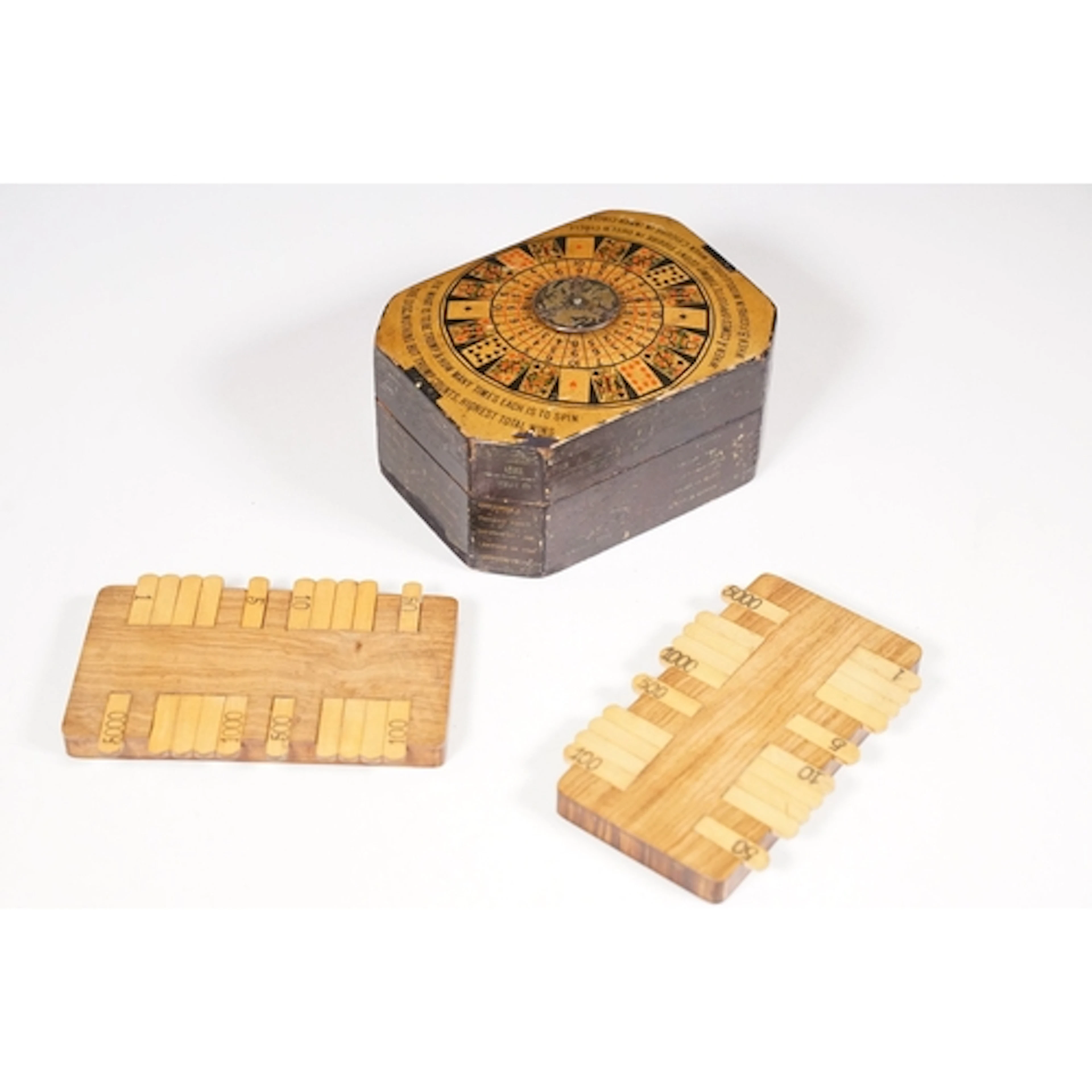 Treen - pair of bezique wooden markers game boards, and vint...