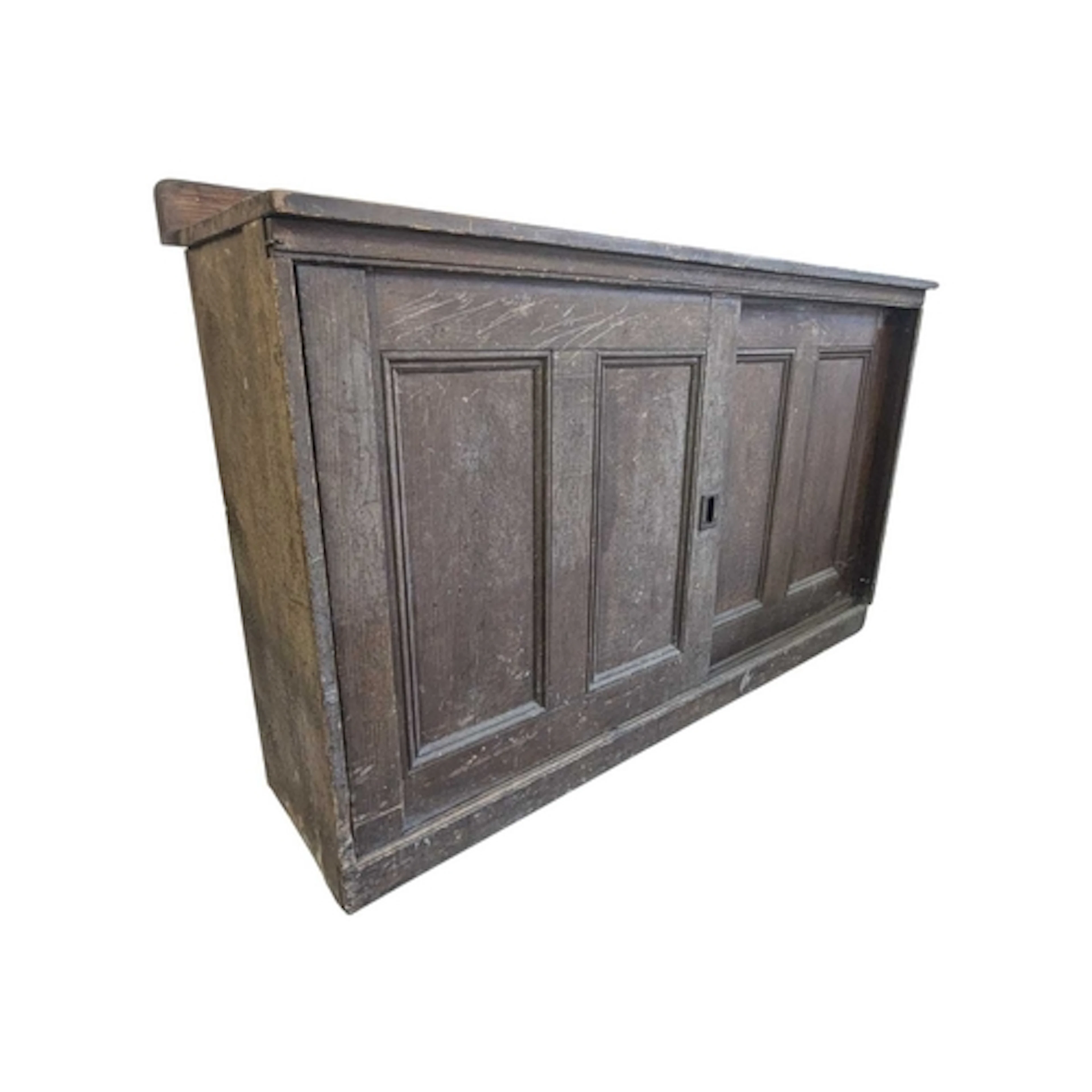 A Victorian 19th century oak sideboard school cupboard. Rais...