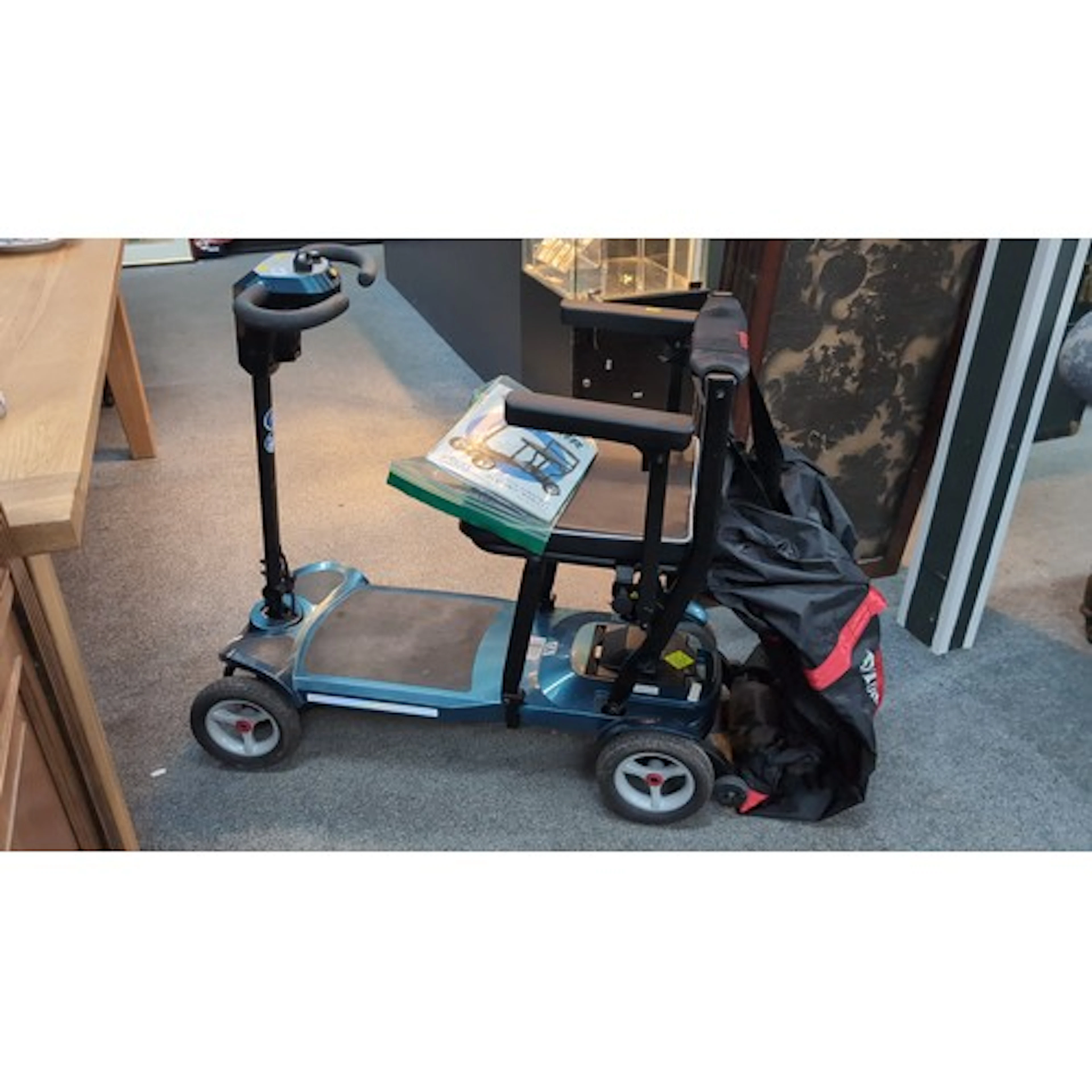 MM AIR folding electric mobility scooter, blue metal and bla...