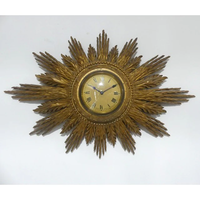 A vintage giltwood framed sunburst wall clock, with French 8...