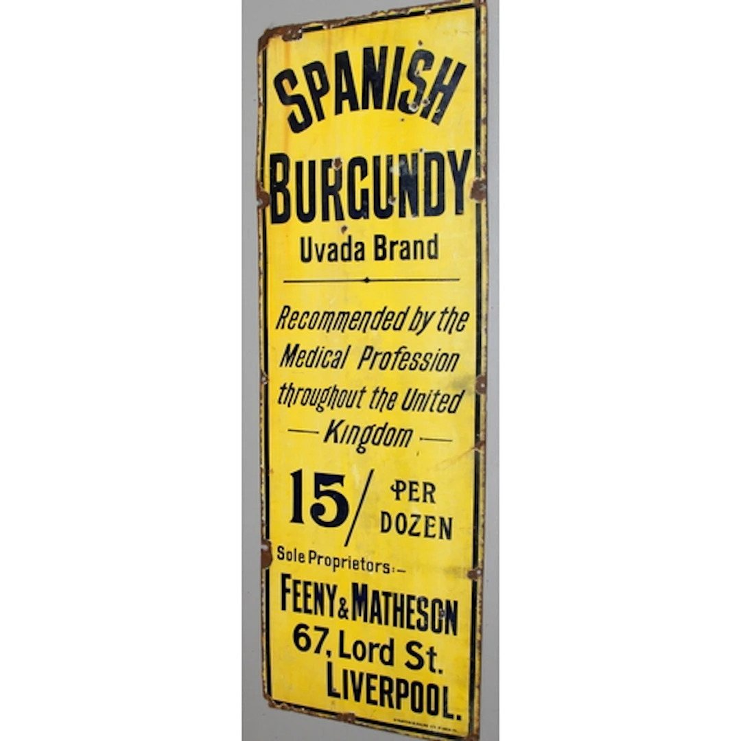 Vintage enamel sign: Large Spanish Burgundy Wine, sole propr...