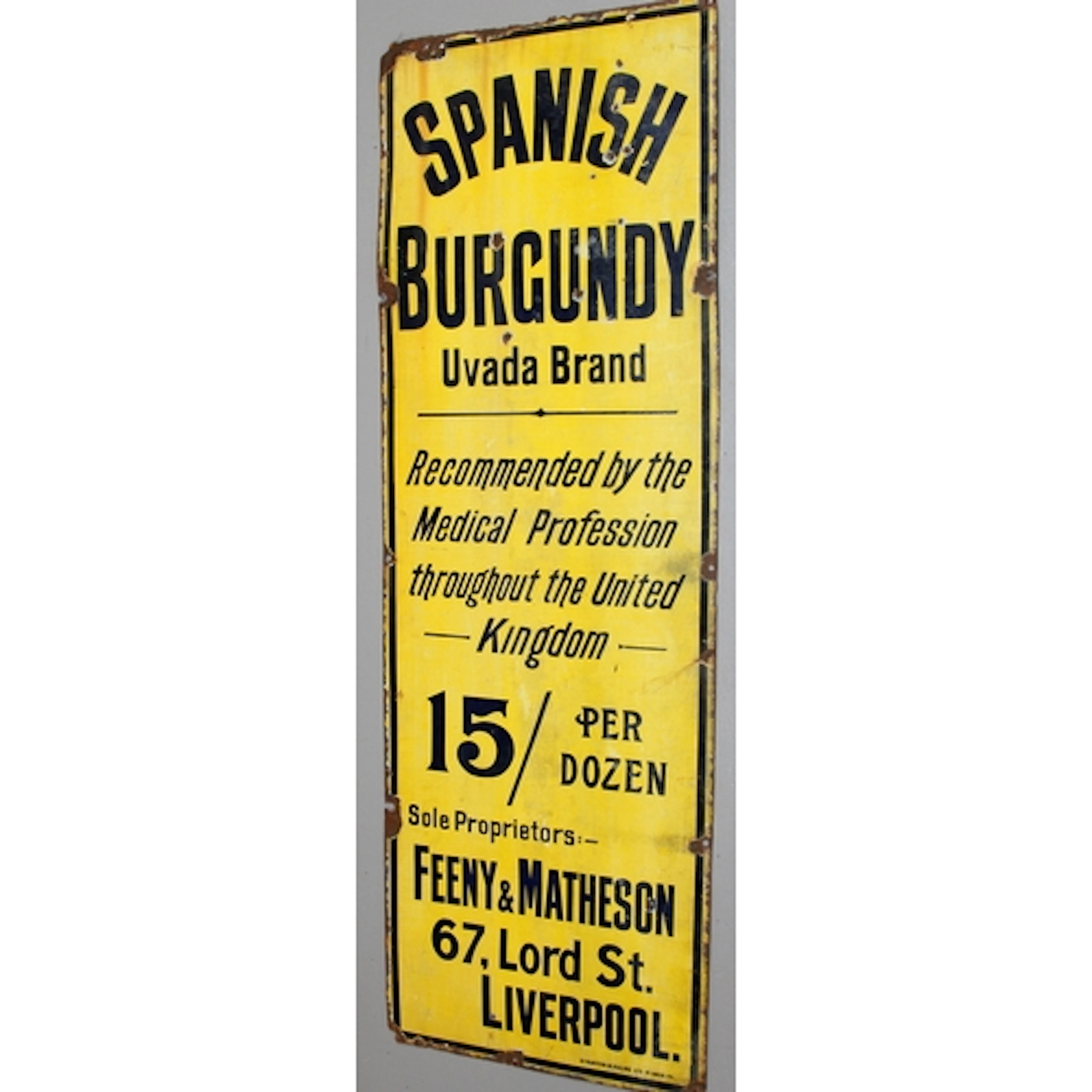 Vintage enamel sign: Large Spanish Burgundy Wine, sole propr...